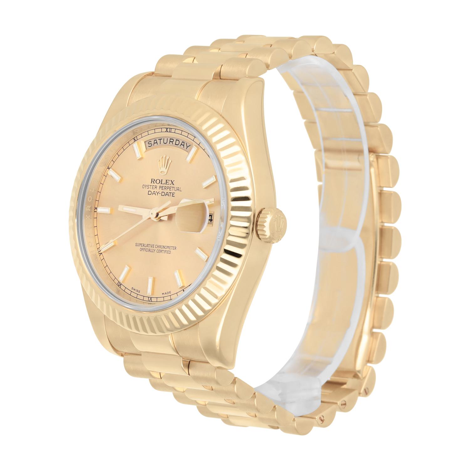 Modern Rolex DayDate II 41mm Champagne Index Dial Presidential Watch 218238 For Sale