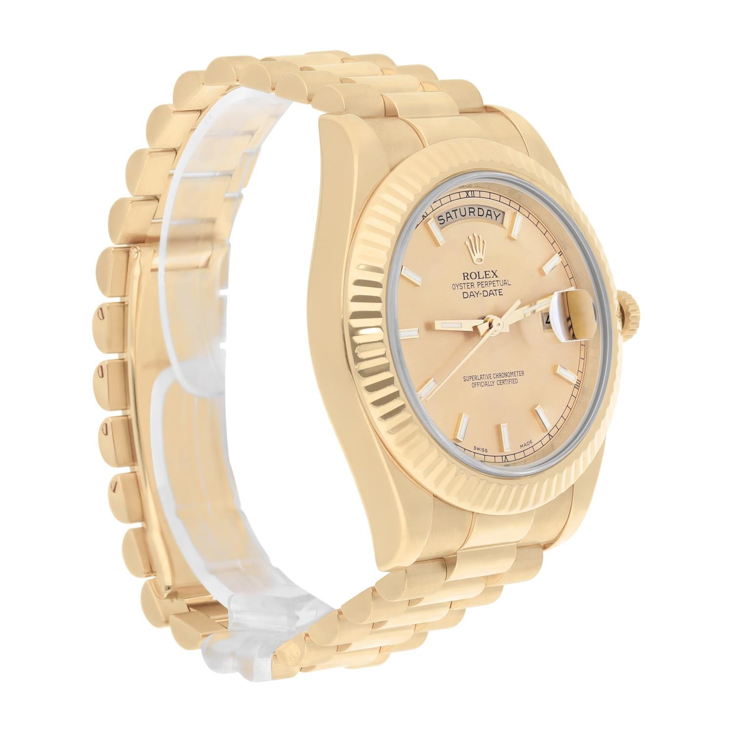 Rolex DayDate II 41mm Champagne Index Dial Presidential Watch 218238 In Excellent Condition For Sale In New York, NY