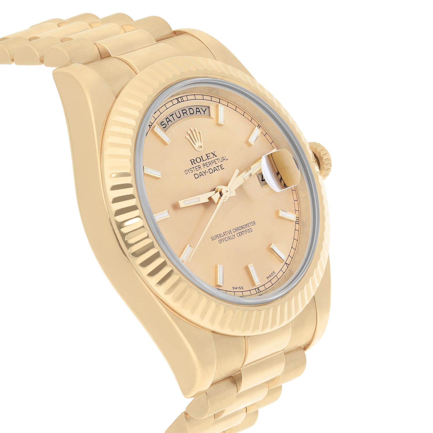 Rolex DayDate II 41mm Champagne Index Dial Presidential Watch 218238 For Sale 1
