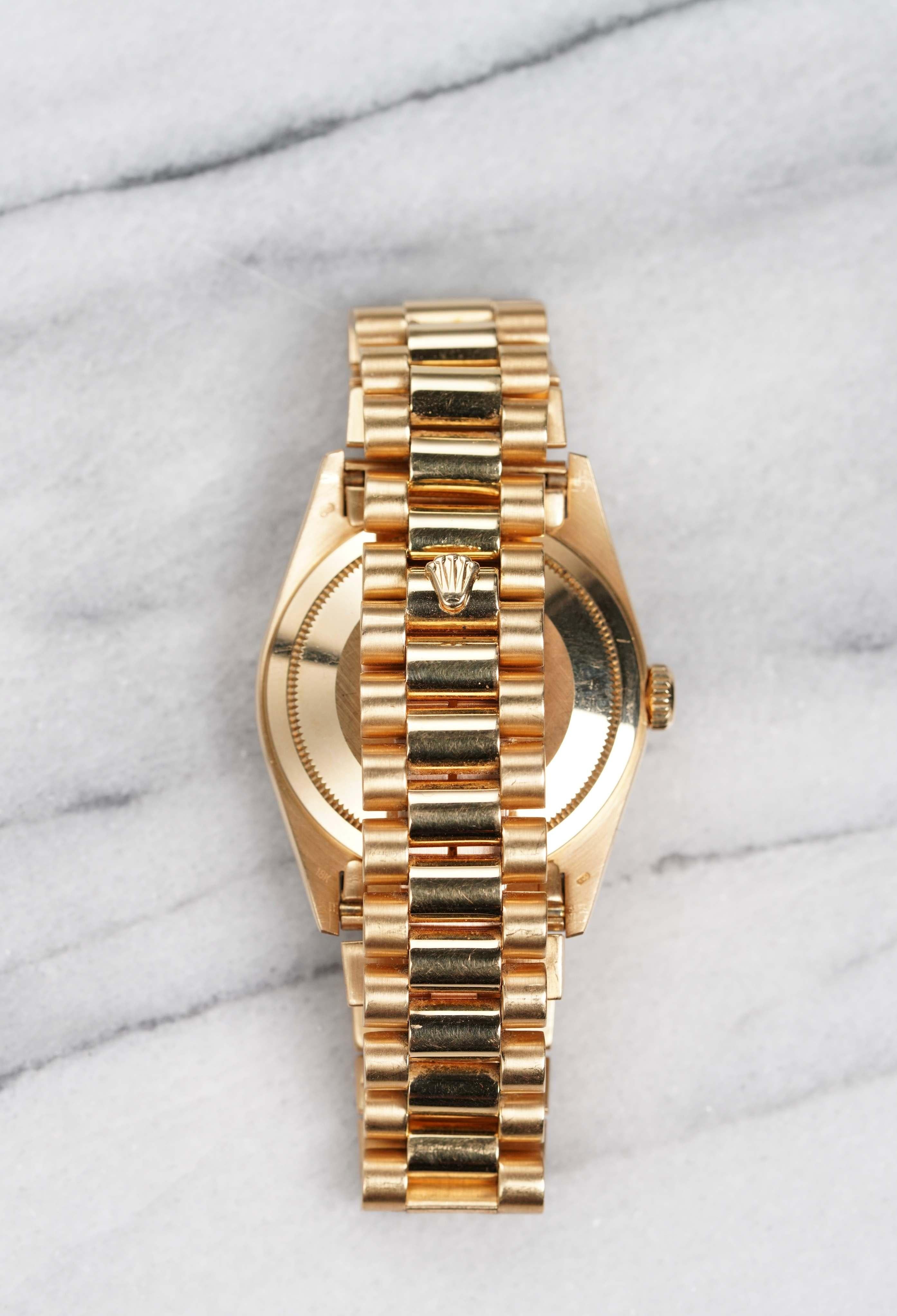 Rolex Daydate Myriad Diamant-Zifferblatt Uhr in 18K Gelbgold, 1991 für Damen oder Herren im Angebot