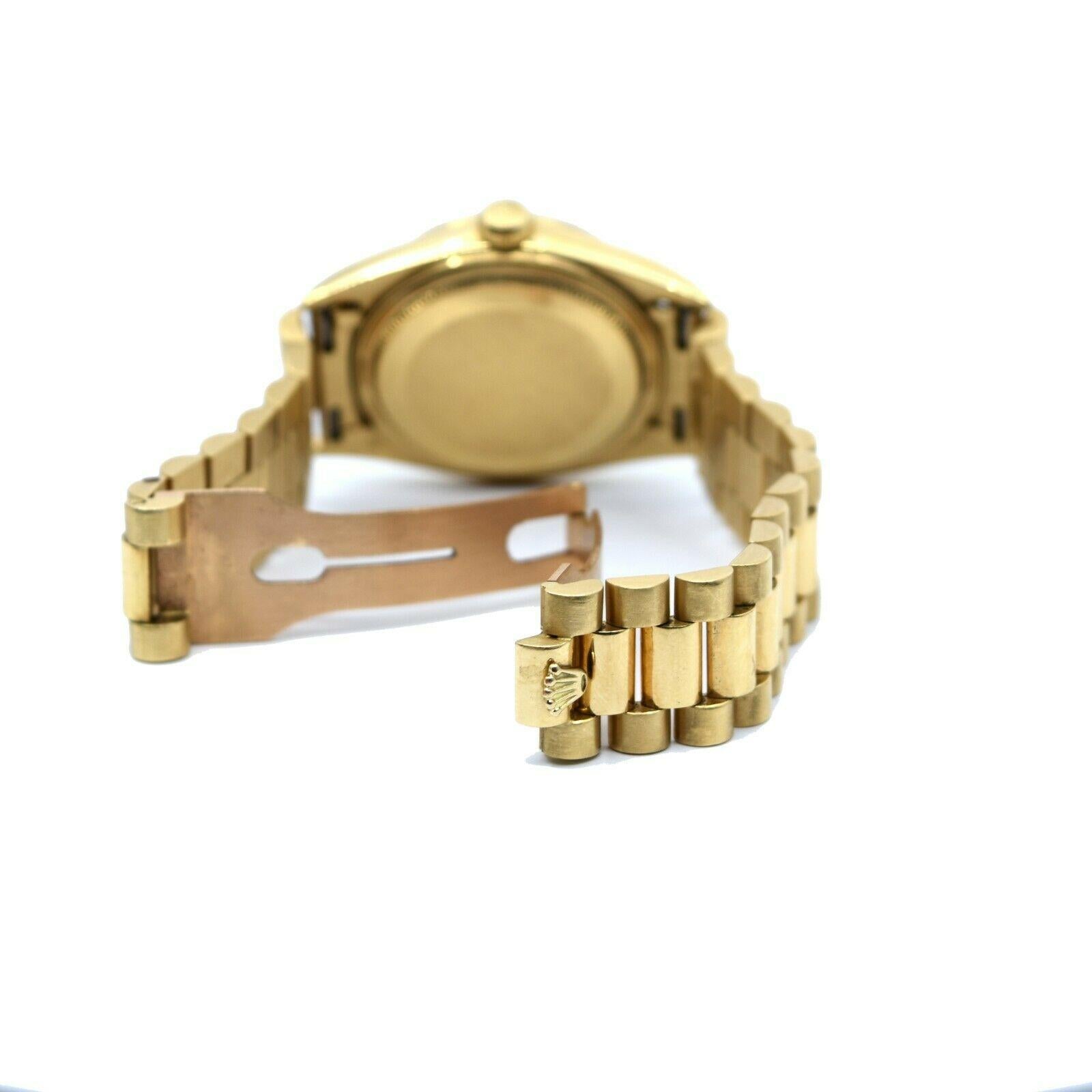 Rolex Daydate President 18 Karat Yellow Gold Black Diamond Dial Watch 'R-54' In Good Condition In Miami, FL