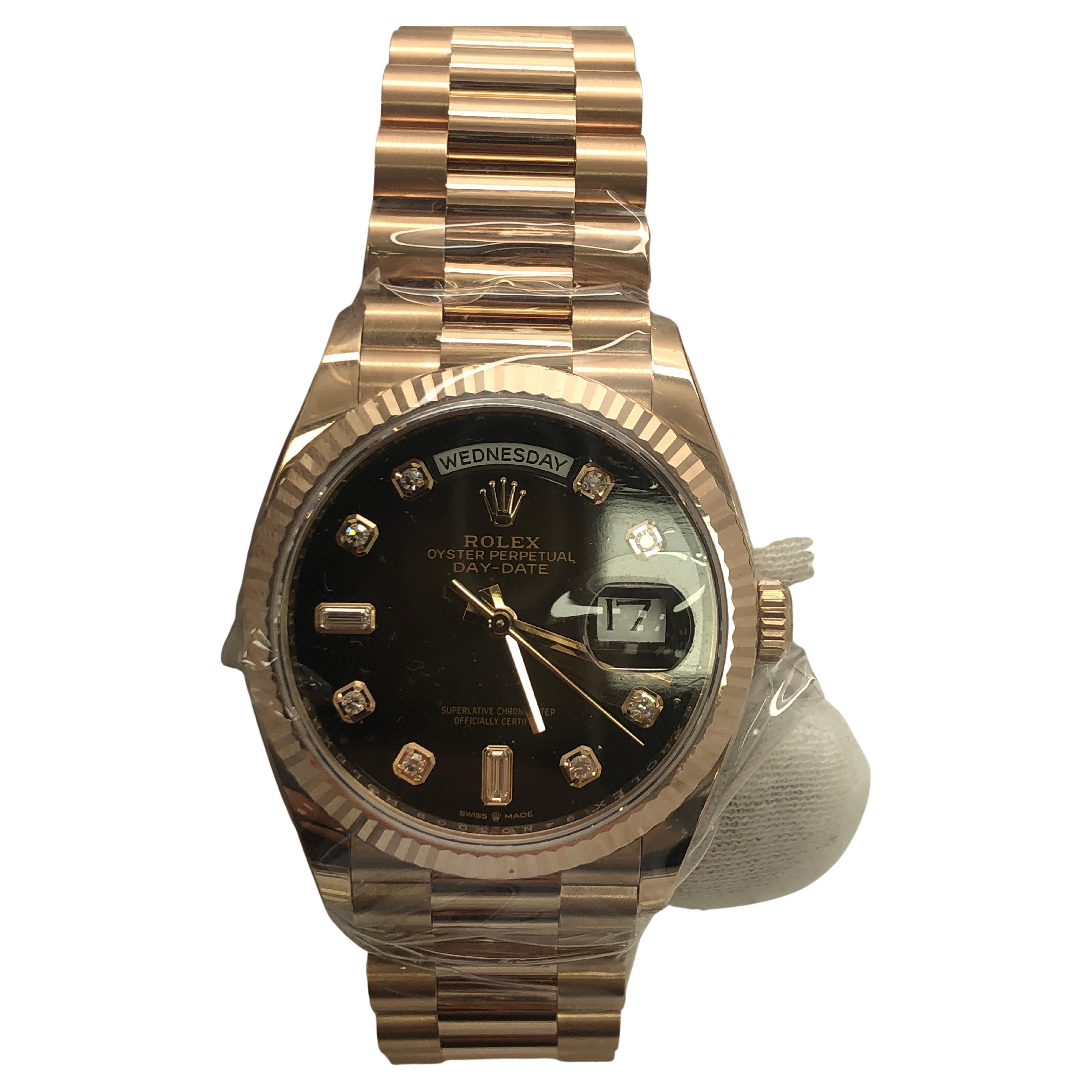 Rolex Daydate Rose Gold Chocolate Diamond Dial Men's Watch For Sale