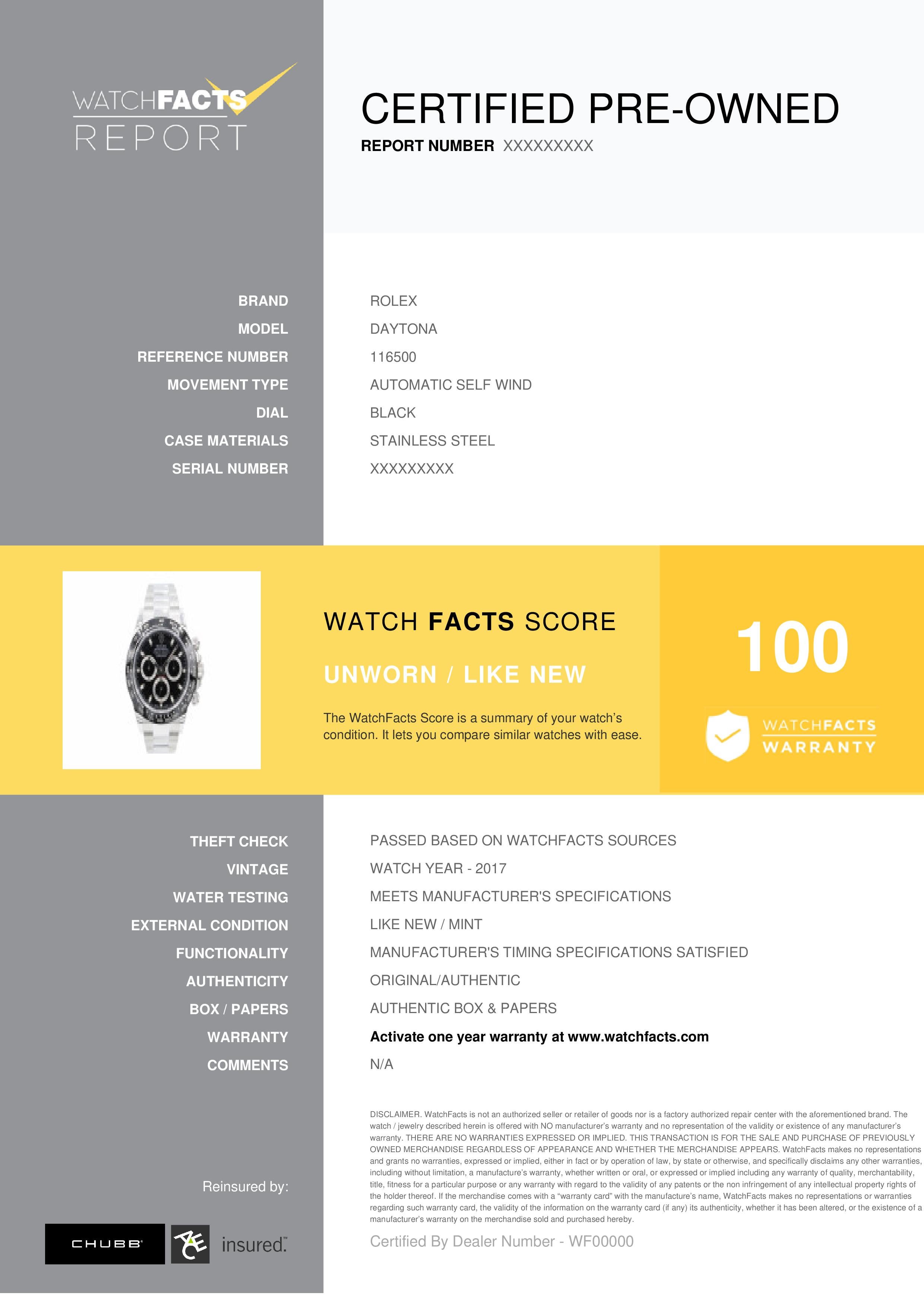 Rolex Daytona Reference #:116500. 40mm polished 904L stainless steel case, screw-down back and push buttons, screw-down crown and push buttons with Triplock triple waterproofness, black monobloc ceramic Cerachrom bezel with engraved tachymetric