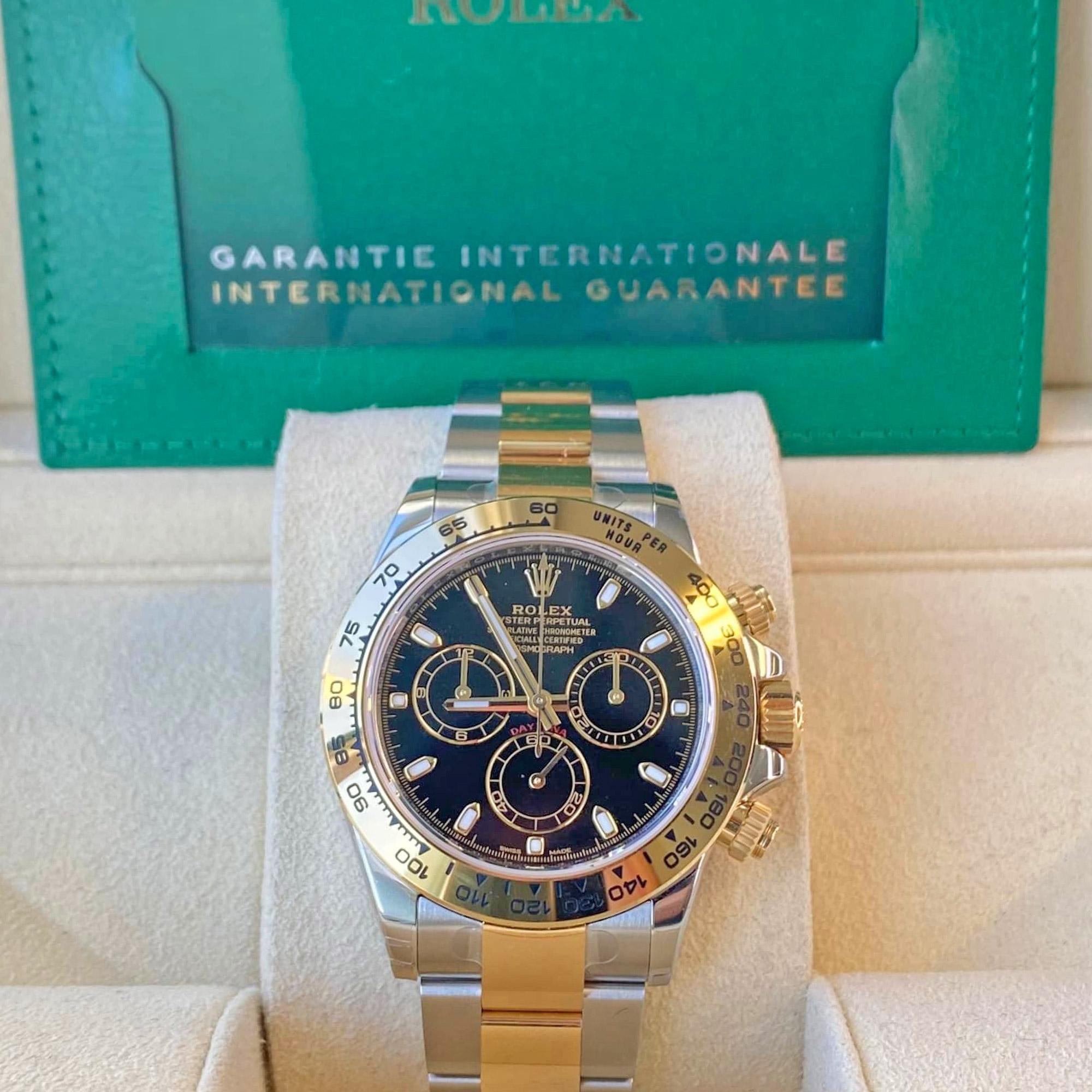 Unworn Professional watch Rolex Cosmograph Daytona 40 mm, Oystersteel and yellow gold, Ref# 116503-0004 - luxury, elegance and practicality.

Make: Rolex
Model: Cosmograph Daytona
Reference: 116503-0004
Diameter: 40 mm
Case material: Yellow Rolesor