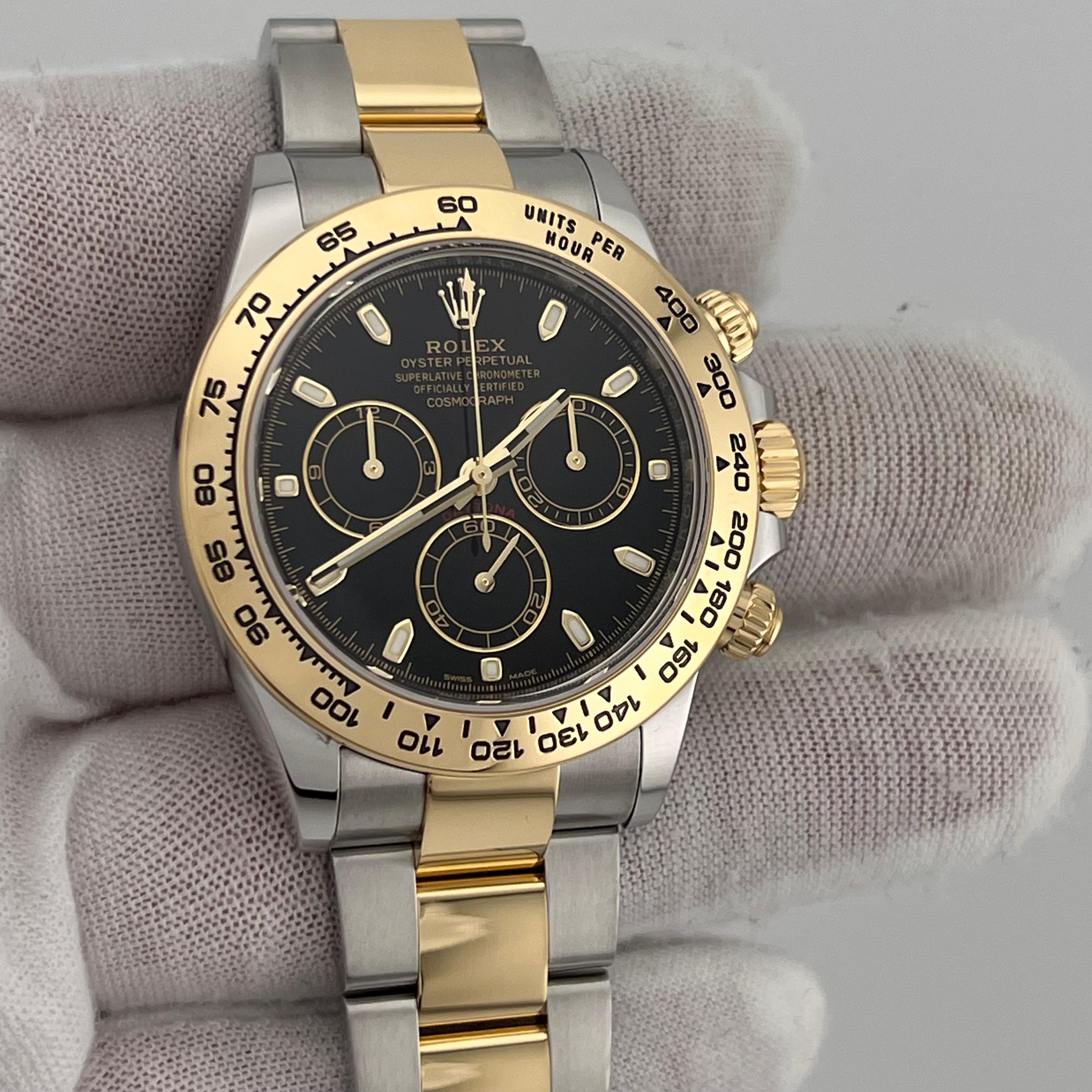 Rolex Daytona 116503 Black Dial 18K Yellow Gold Stainless Steel Box Paper 2023 In Excellent Condition For Sale In San Diego, CA