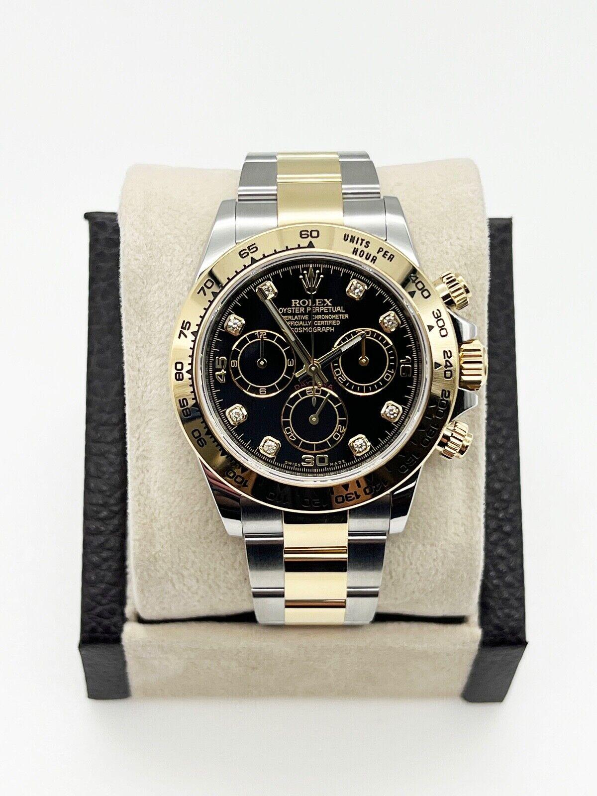 Rolex Daytona 116503 Black Diamond Dial 18K Yellow Gold Stainless Box Paper 2018 For Sale 2