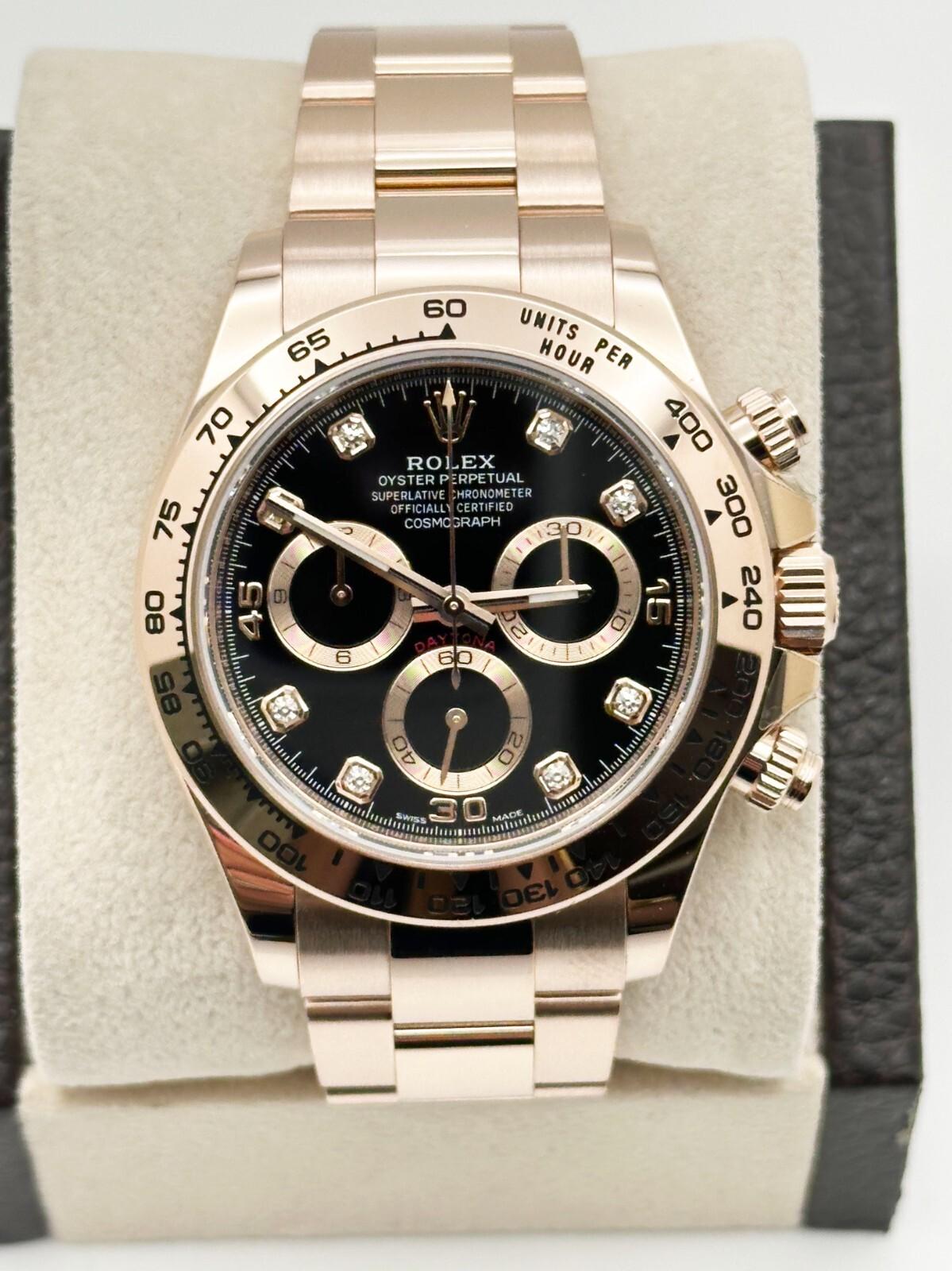 Rolex Daytona 116505 Black Diamond Dial 18K Rose Gold 40mm Box Paper 2023 Excellent état - En vente à San Diego, CA