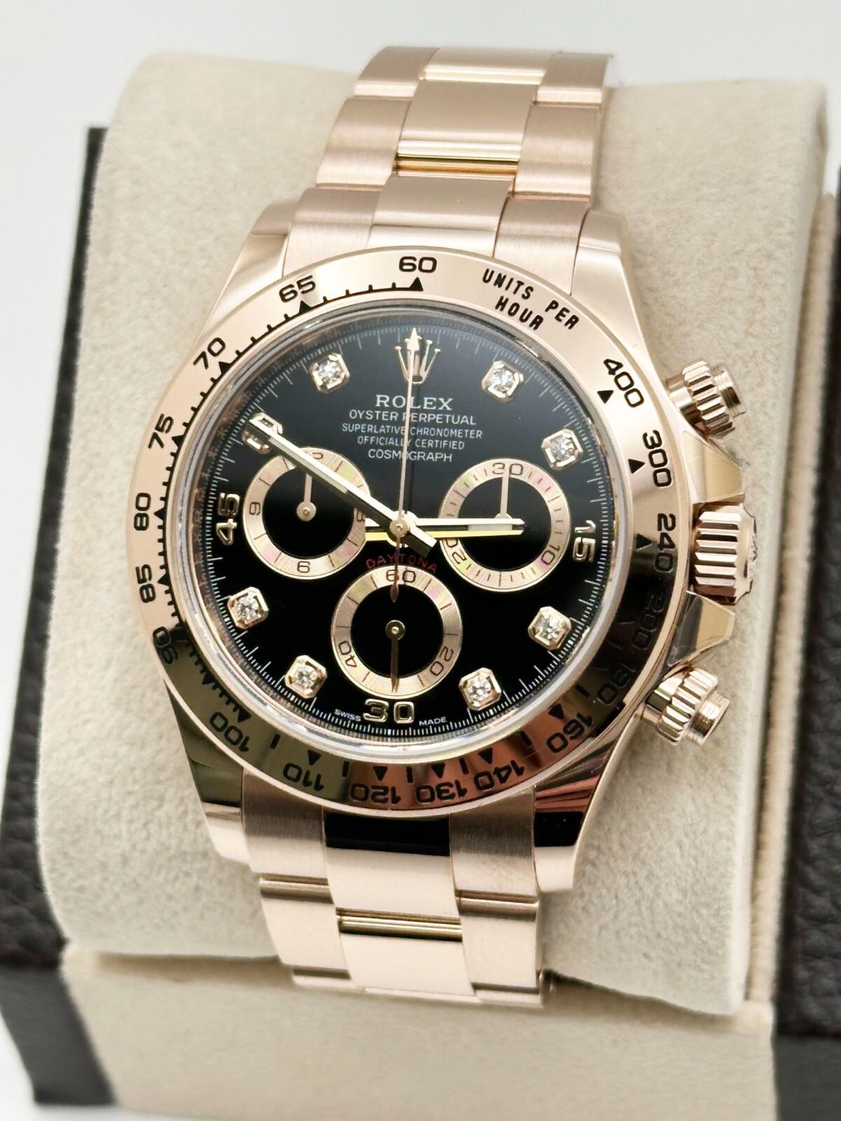Rolex Daytona 116505 Black Diamond Dial 18K Rose Gold 40mm Box Paper 2023 Pour hommes en vente
