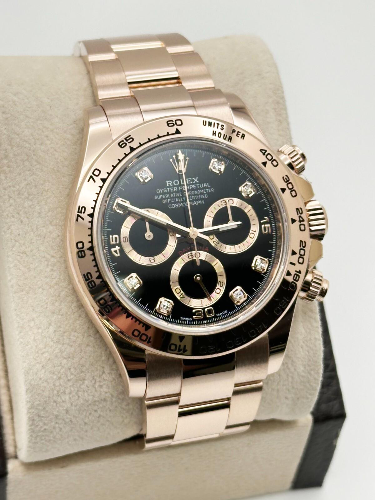 Rolex Daytona 116505 Black Diamond Dial 18K Rose Gold 40mm Box Paper 2023 en vente 1