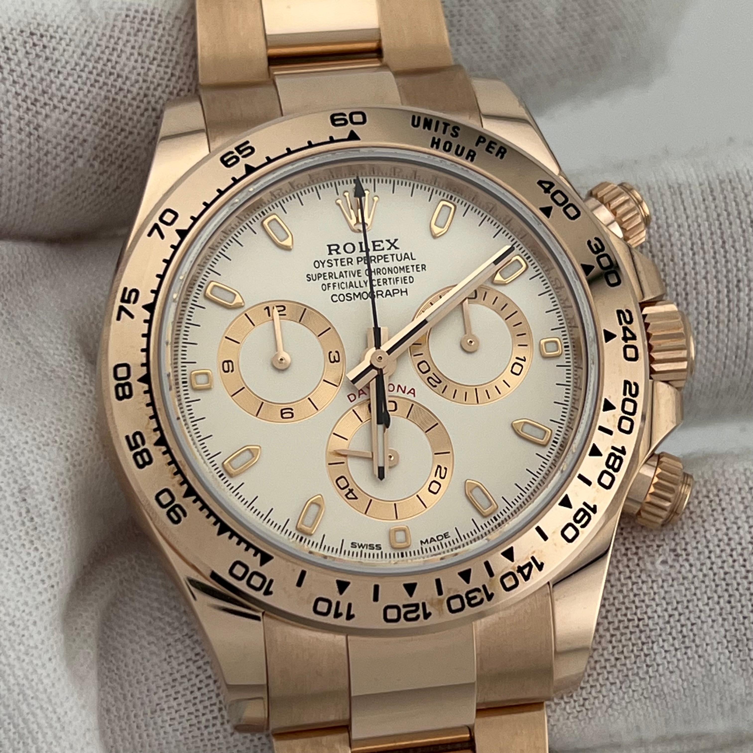 Rolex Daytona 116505 White Ivory Dial 18K Rose Gold Box Paper 2023 In Excellent Condition In San Diego, CA
