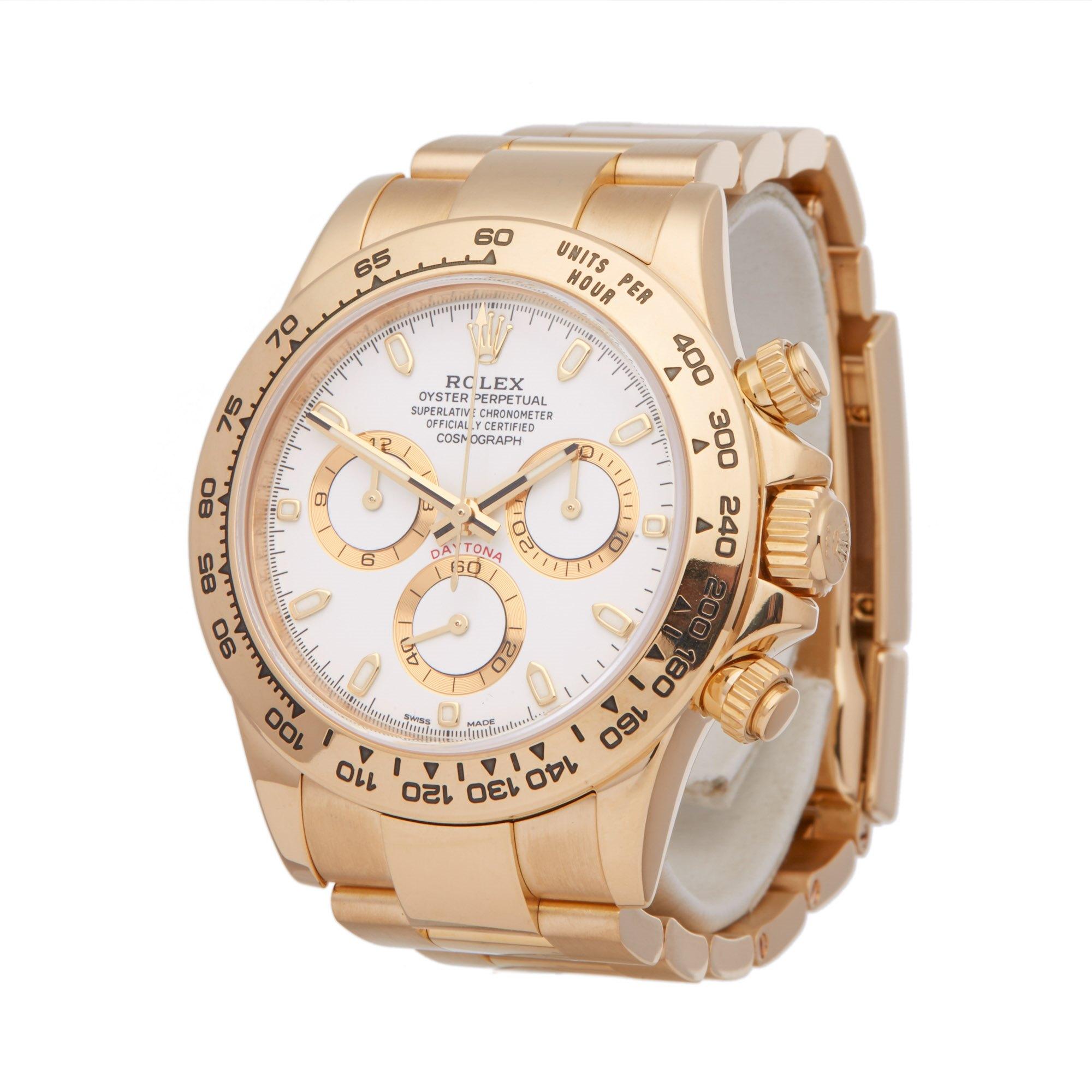 Xupes Reference: COM002495
Manufacturer: Rolex
Model: Daytona
Model Variant: 
Model Number: 116508
Age: 20-06-2016
Gender: Men's
Complete With: Rolex Box, Guarantee & Swing Tags
Dial: White Baton
Glass: Sapphire Crystal
Case Material: Yellow