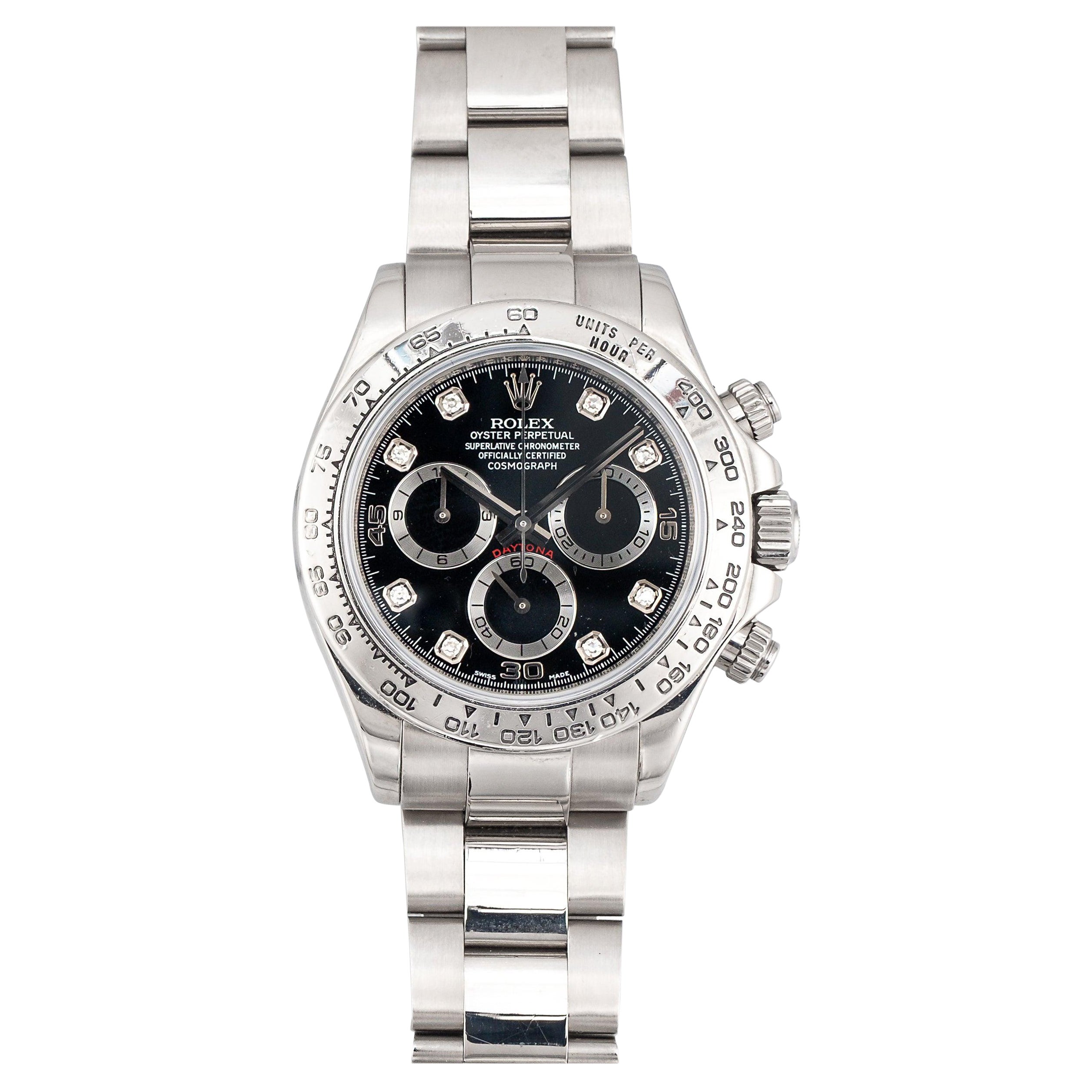 Reloj Rolex Daytona 116509 de oro blanco de 18 quilates con esfera de diamantes negros, años 2000 en venta
