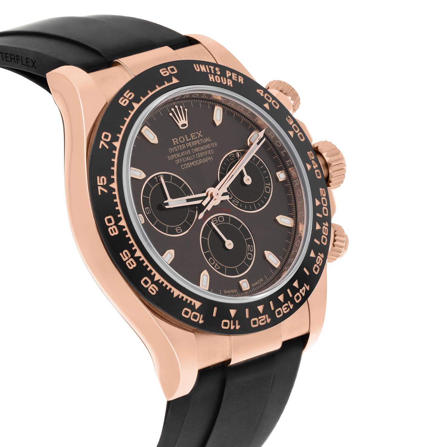 Modern Rolex Daytona 116515LN Rose Gold Oysterflex Chocolate Dial Men's Watch 2023 New For Sale