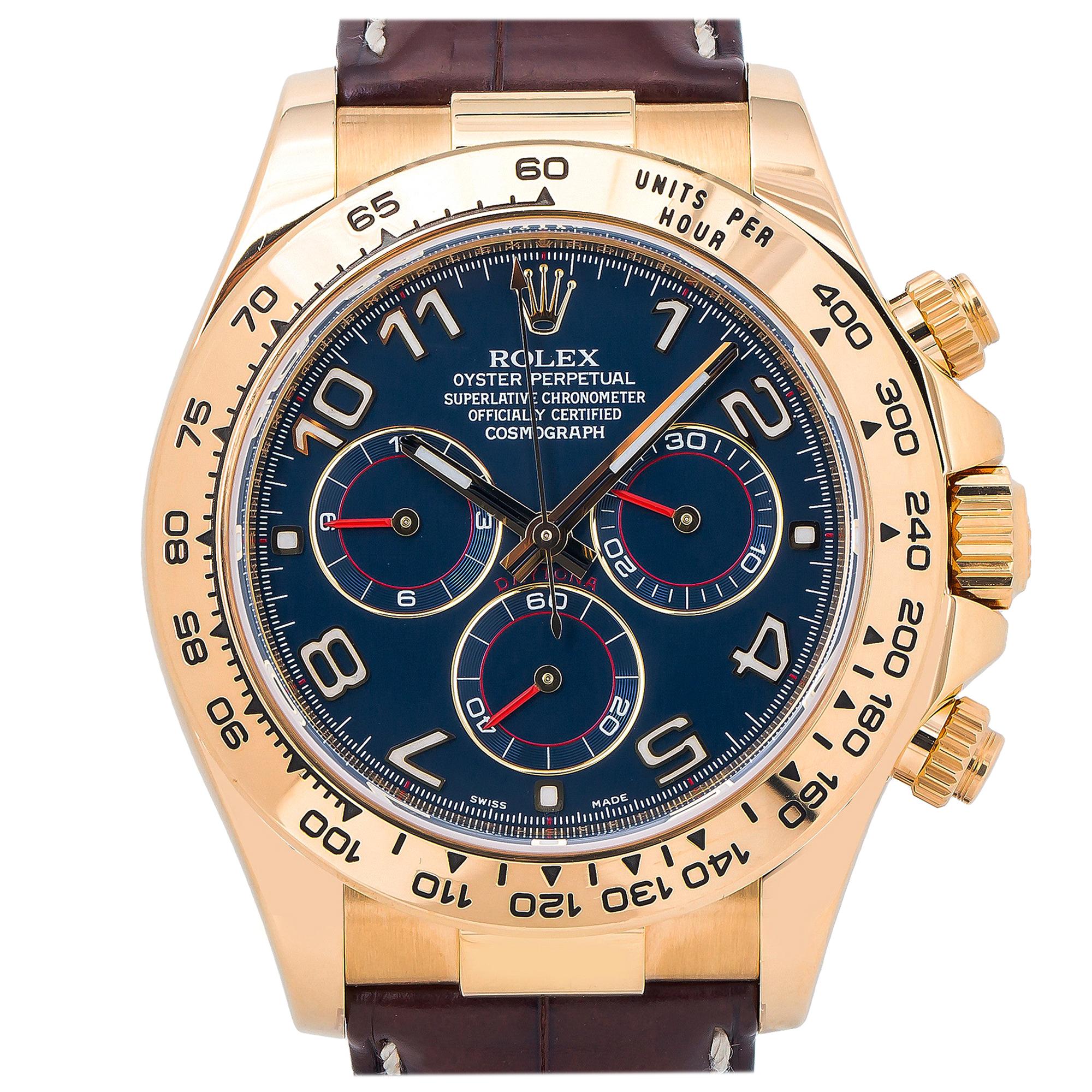 Rolex Daytona 116518 18 Karat Gold Blue Arabic Dial Automatic Watch with Paper