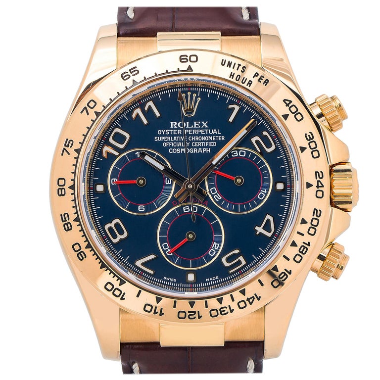 Rolex Daytona 116518 18 Karat Gold Blue Arabic Dial Automatic Watch with  Paper at 1stDibs | rolex daytona arabic dial blue, rolex daytona blue  arabic dial, rolex daytona blue dial