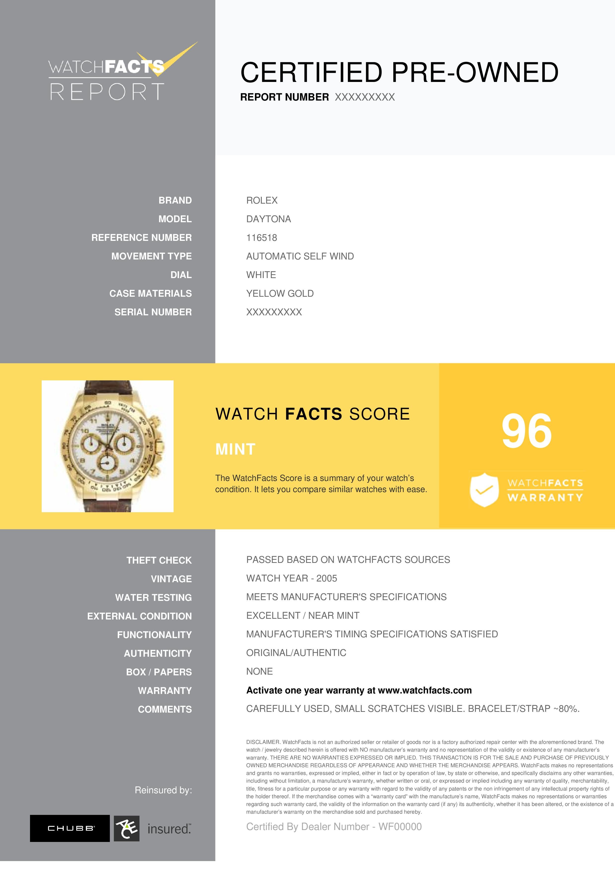 Rolex Daytona Reference #:116518. men's yellow gold, Rolex, Cosmograph Daytona 116518, automatic self wind. Verified and Certified by WatchFacts. 1 year warranty offered by WatchFacts.