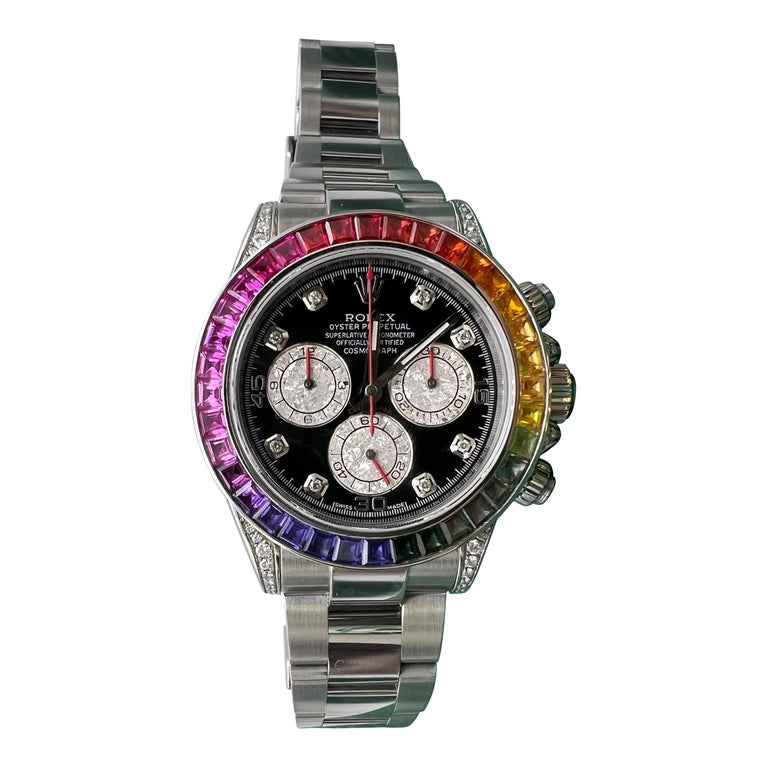 Rolex Daytona 116520 40mm Custom Rainbow Sapphire Bezel Diamond