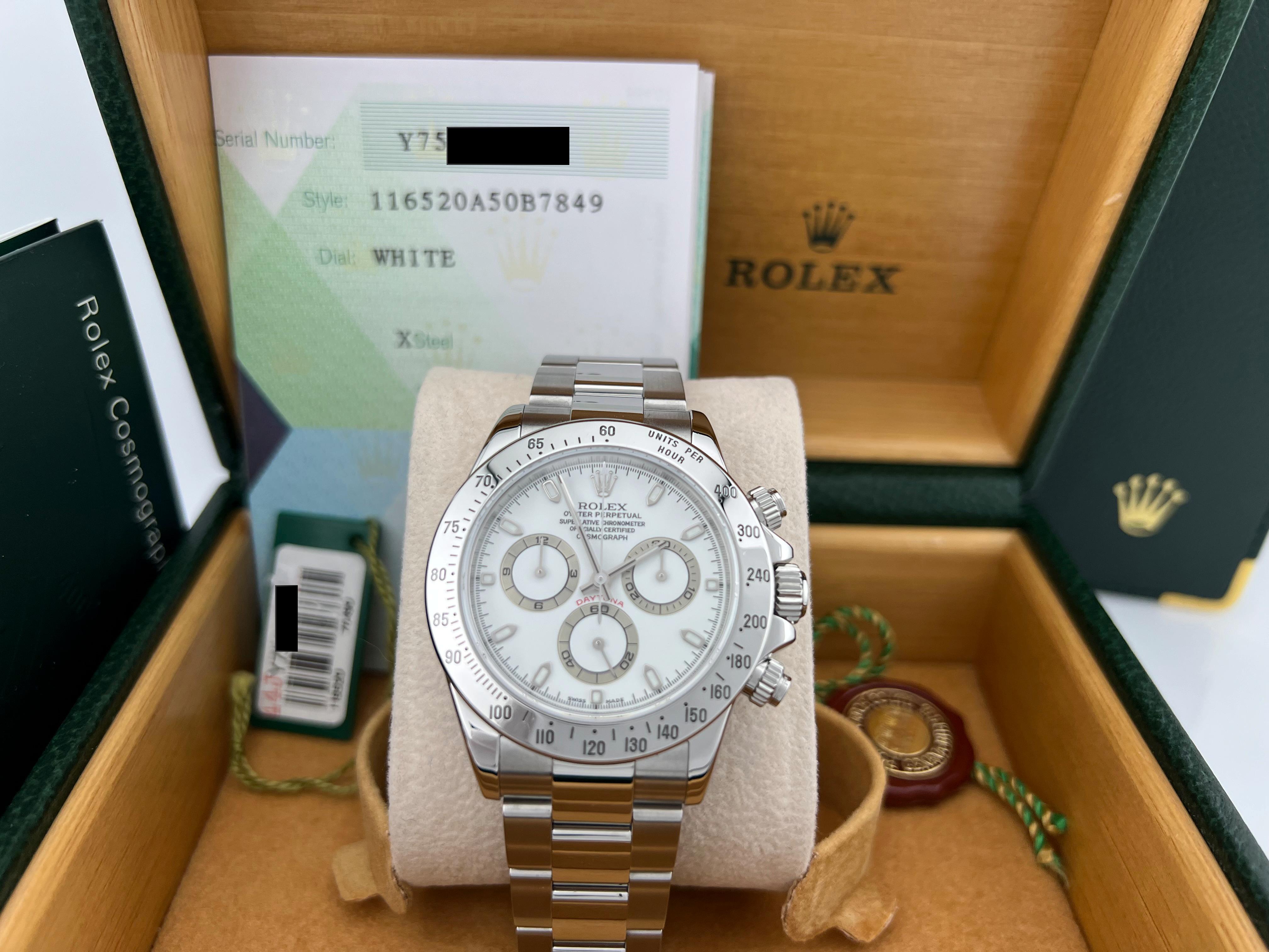 Rolex Daytona 116520 40mm Quadrante Bianco Acciaio Inox Scatola Documenti in vendita 9