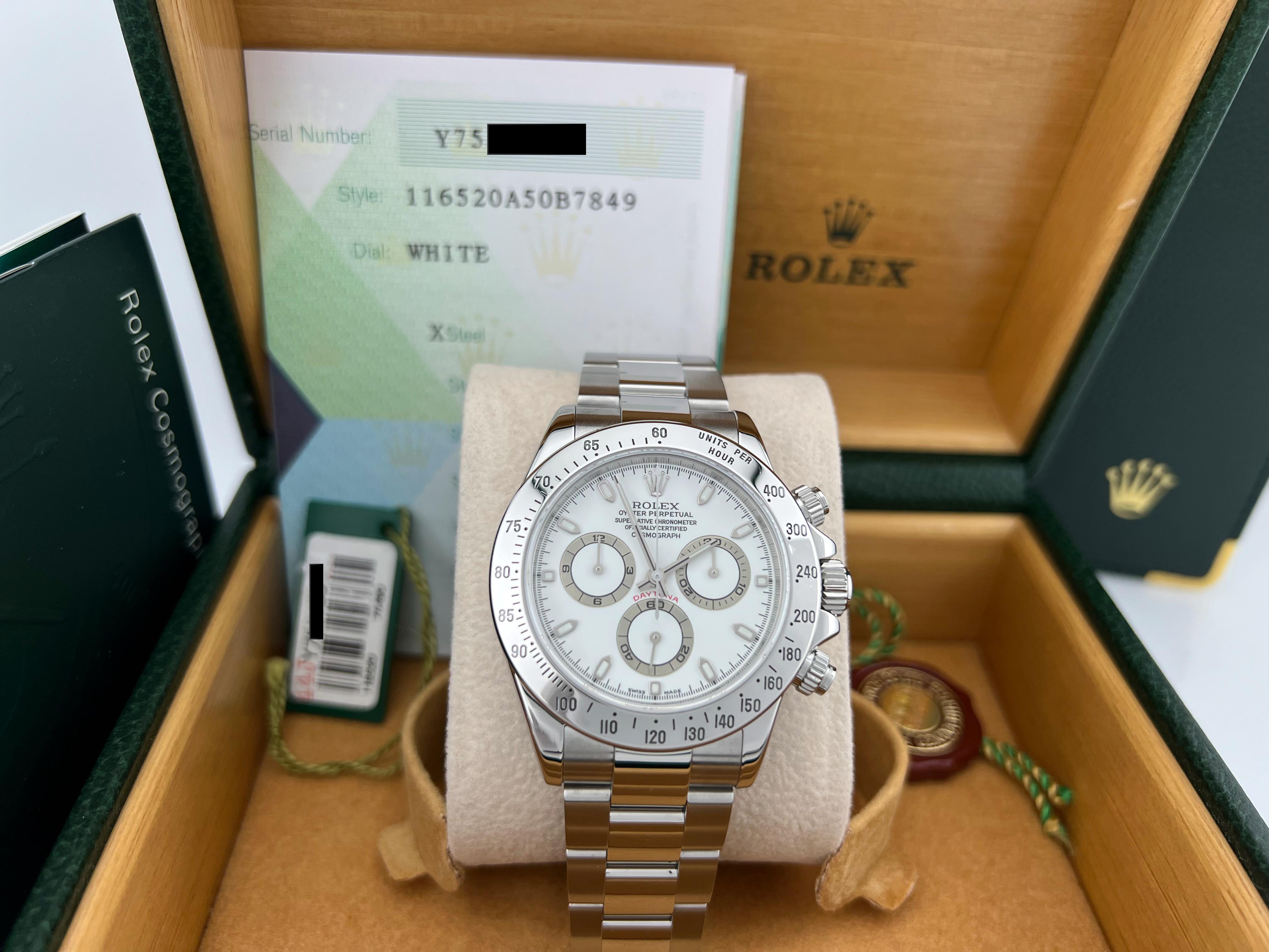 Rolex Daytona 116520 40mm Quadrante Bianco Acciaio Inox Scatola Documenti in vendita 10