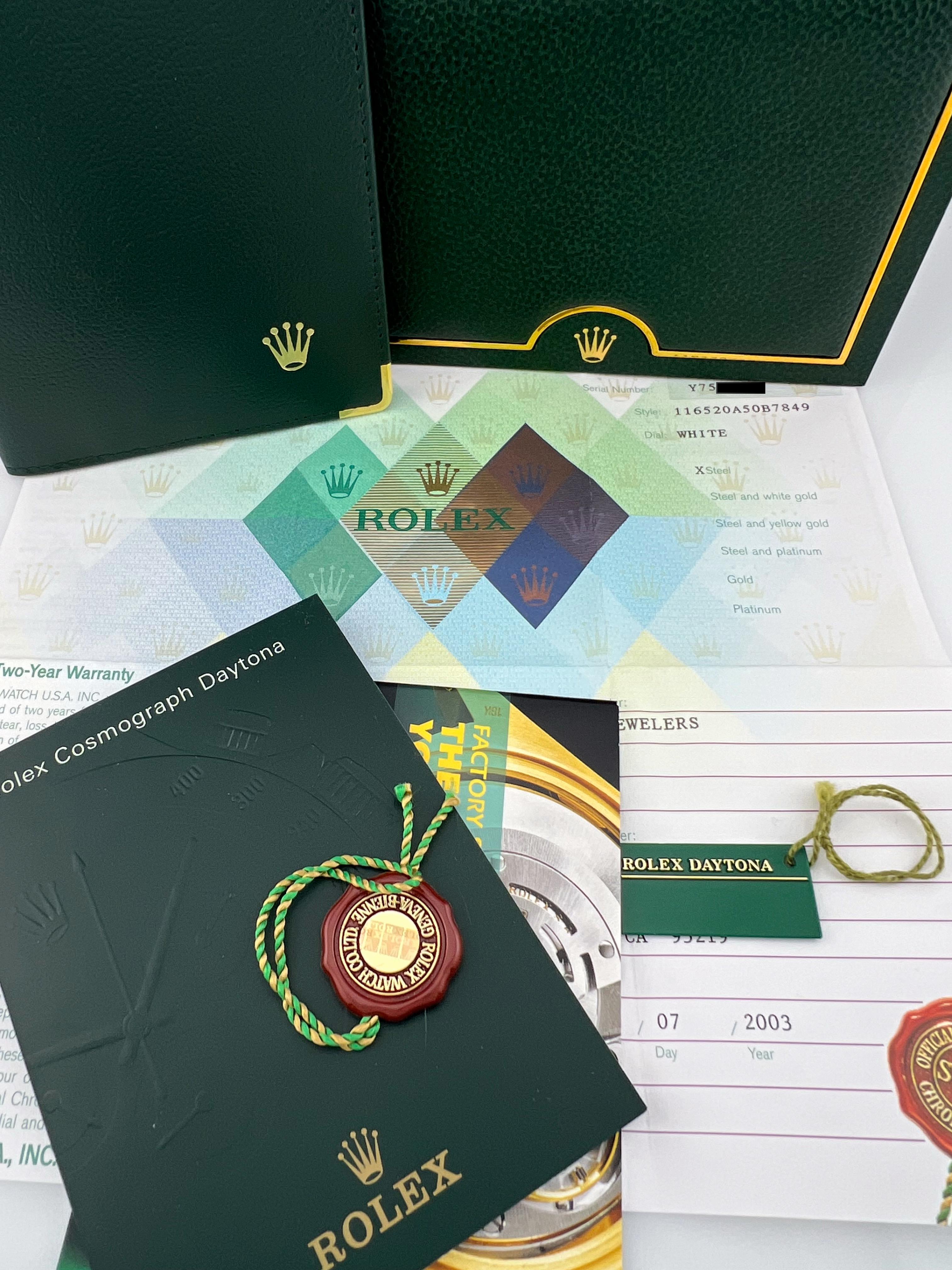 Rolex Daytona 116520 40mm Quadrante Bianco Acciaio Inox Scatola Documenti in vendita 11