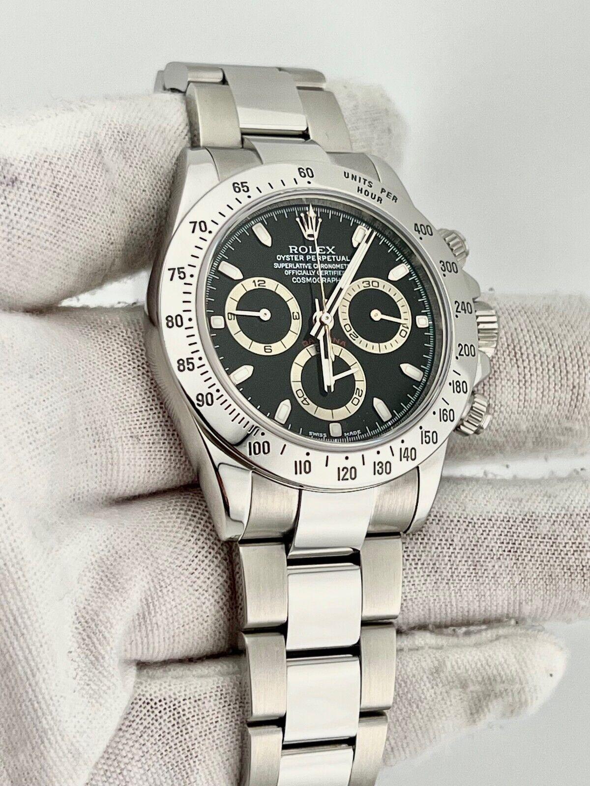  Rolex Daytona 116520 Black Dial Stainless Steel Box 2024 Service Card Pour hommes 