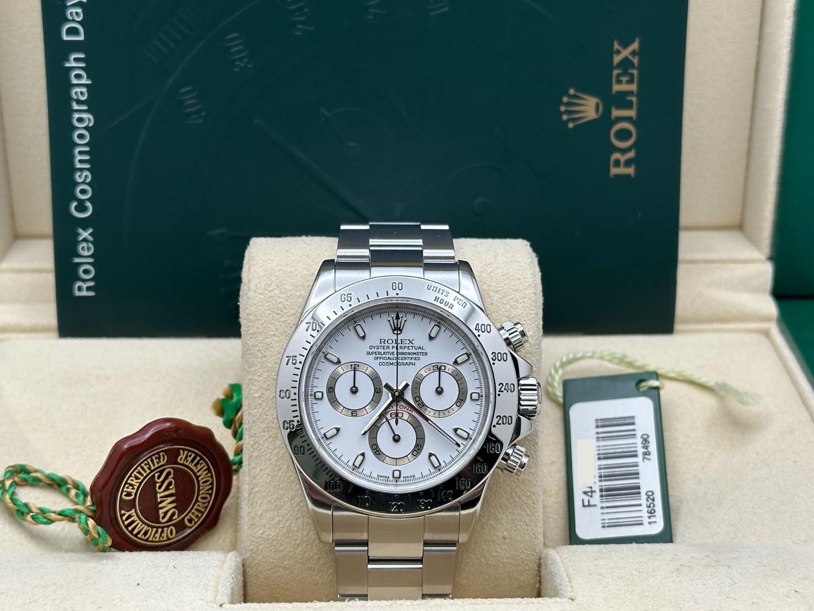 Rolex Daytona 116520 Weißes Zifferblatt Edelstahl-Kastenbuchstabe 40mm im Angebot 8