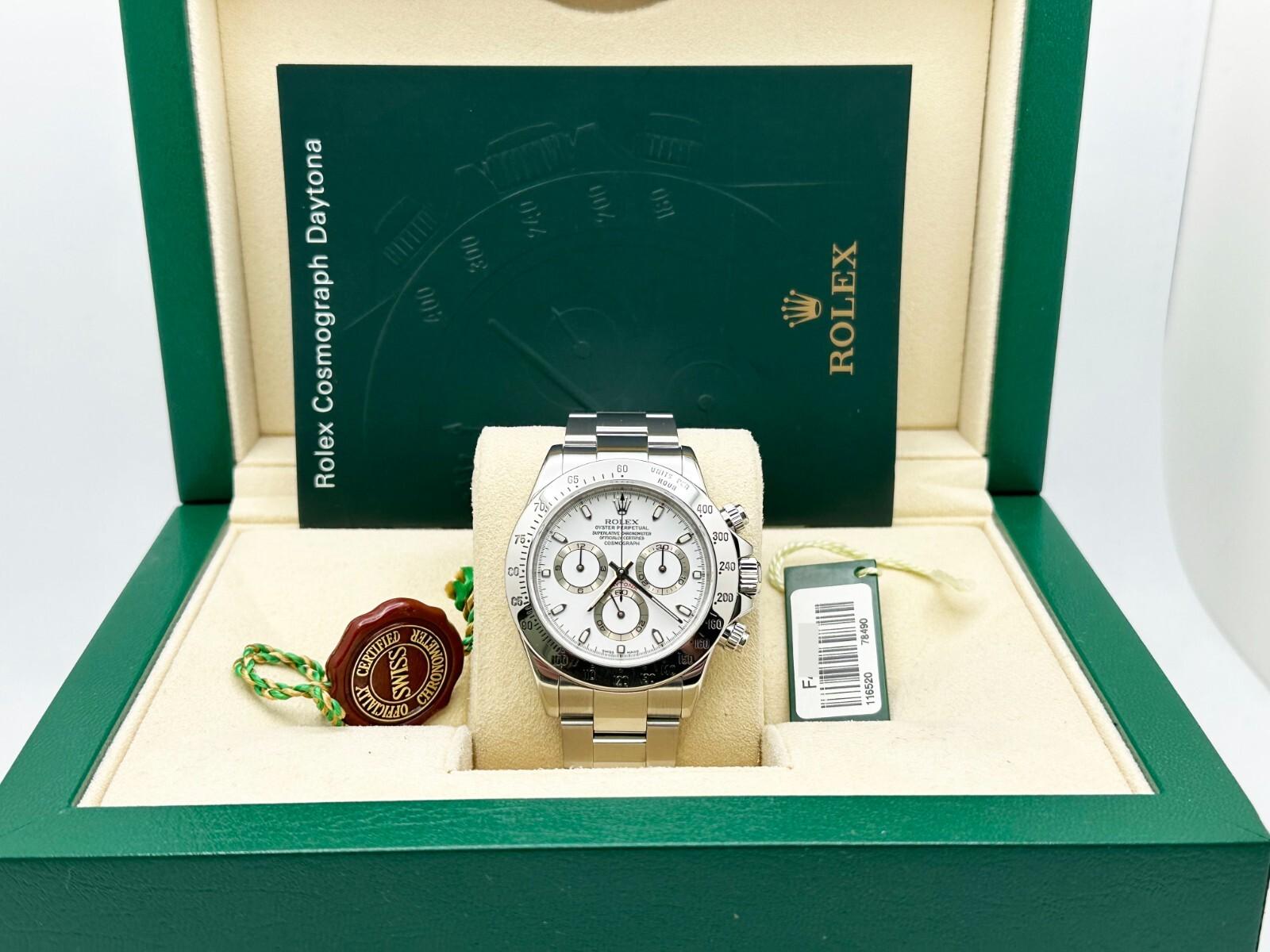 Rolex Daytona 116520 Weißes Zifferblatt Edelstahl-Kastenbuchstabe 40mm im Zustand „Hervorragend“ im Angebot in San Diego, CA