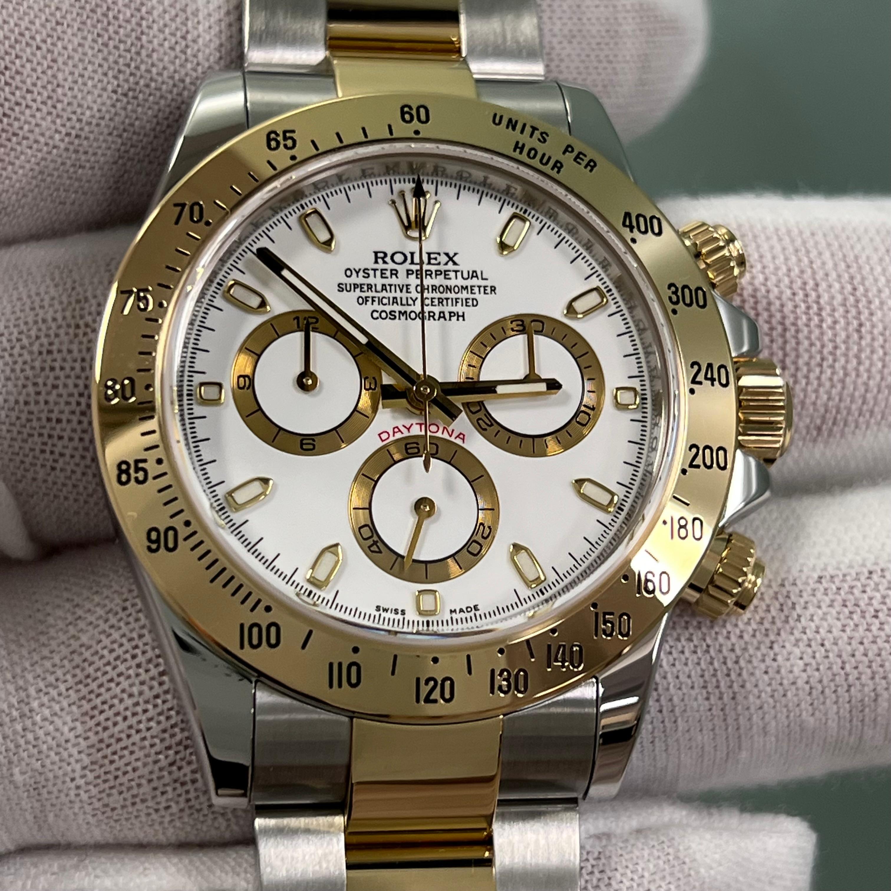 Rolex Daytona 116523 White Dial 18K Yellow Gold Stainless Steel Box Paper 40mm For Sale 8