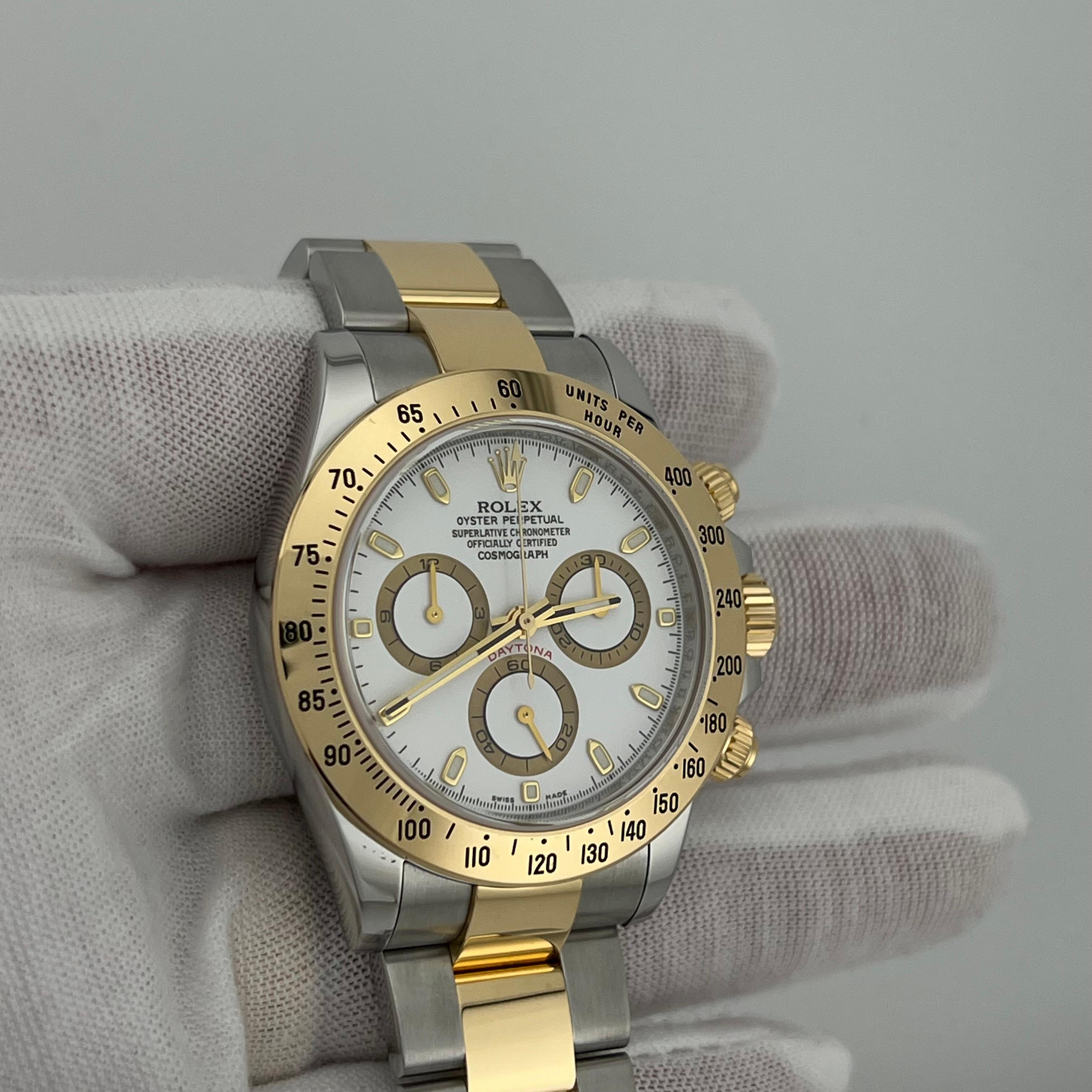 Men's Rolex Daytona 116523 White Dial 18K Yellow Gold Stainless Steel Box Paper 40mm For Sale