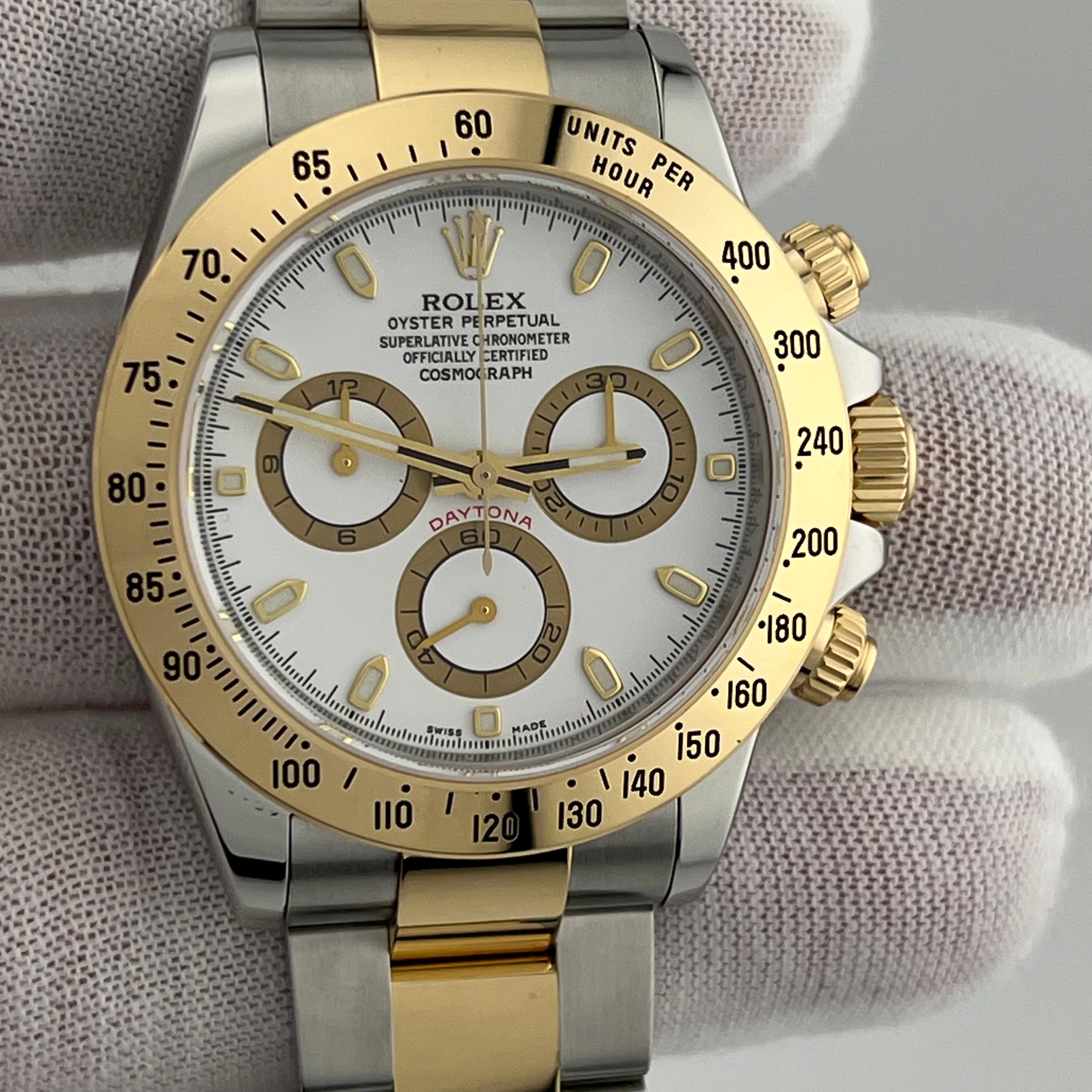 Rolex Daytona 116523 White Dial 18K Yellow Gold Stainless Steel Box Paper 40mm For Sale 4