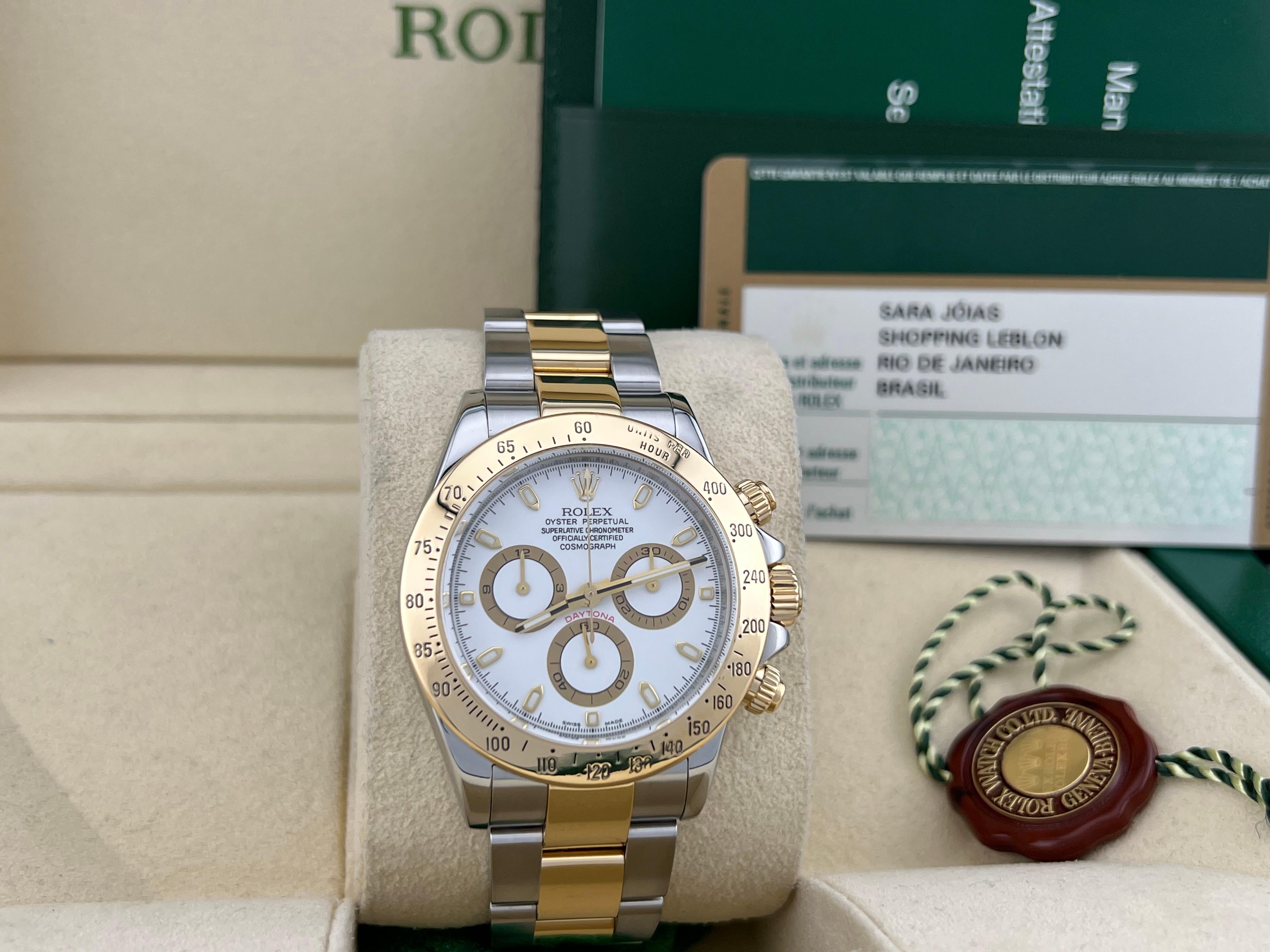 Rolex Daytona 116523 Esfera Blanca Oro Amarillo 18K Caja Acero Inoxidable Papel en Excelente Estado en San Diego, CA