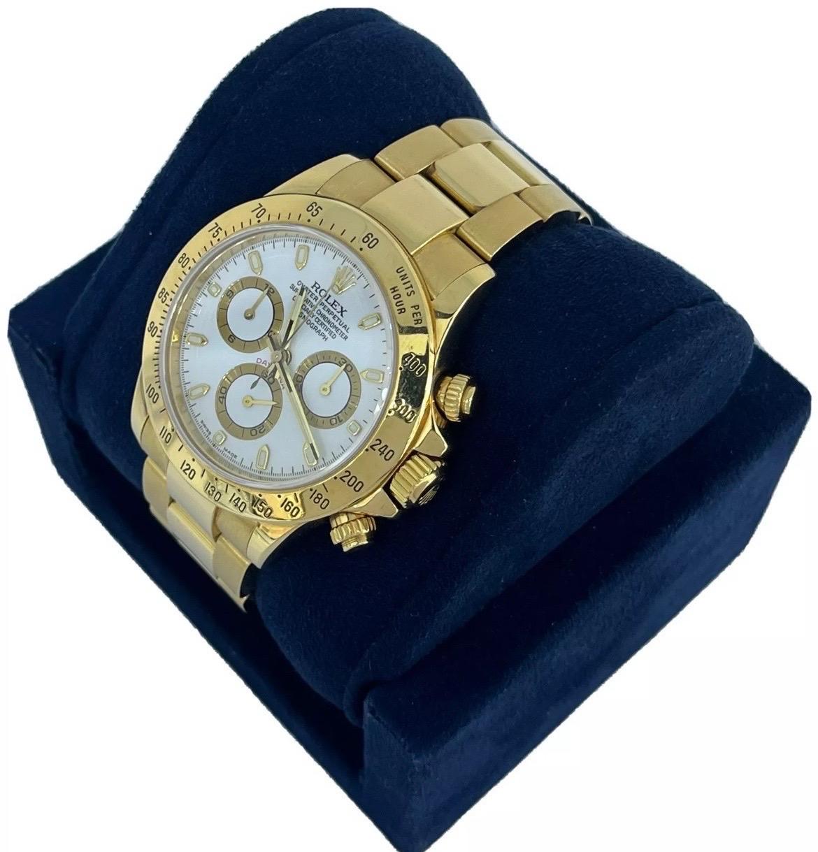 Reloj Rolex Daytona 116528 Crono Esfera Blanca Oro Amarillo 18k 40mm en Bueno estado para la venta en Boca Raton, FL