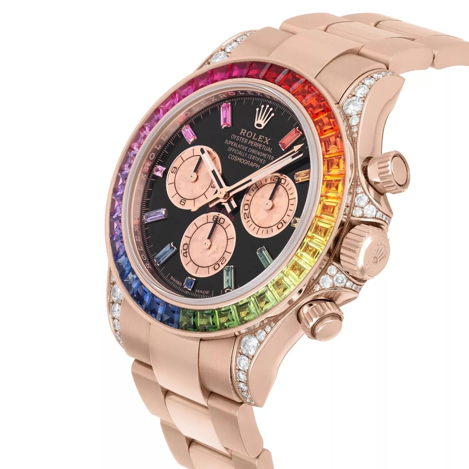 Moderno Rolex Daytona 116595RBOW 'Rainbow' Oro Rosa Quadrante Nero Orologio MINT 2018