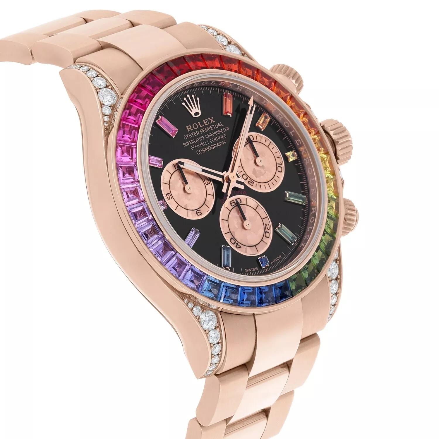 da uomo o donna Rolex Daytona 116595RBOW 'Rainbow' Oro Rosa Quadrante Nero Orologio MINT 2018