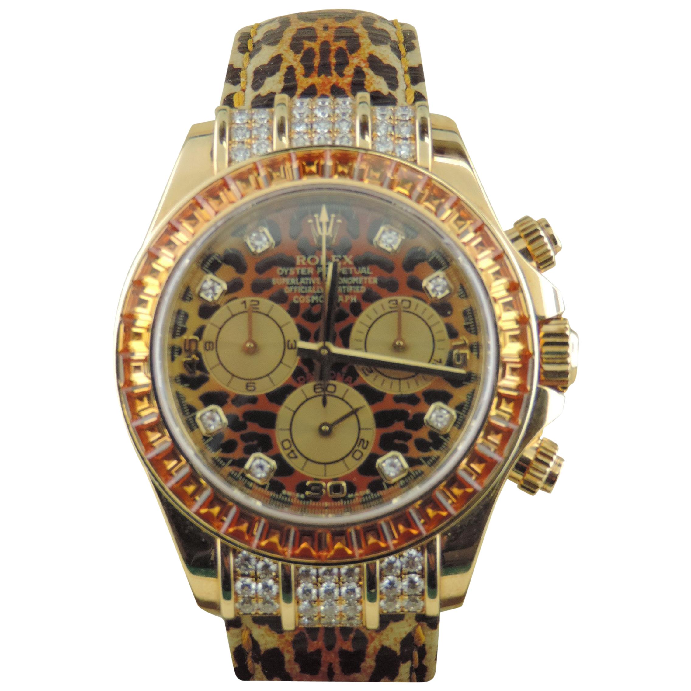 Rolex Daytona 18k Gold Leopard Watch  For Sale