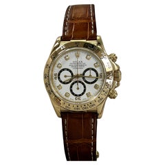 Rolex Daytona 16518, bracelet en cuir en or jaune 18 carats avec cadran en diamant blanc inversé 6
