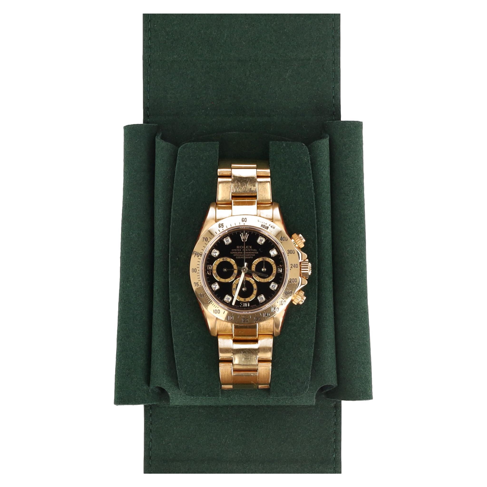 Rolex Daytona 18k Gold With Black Face & Diamond Dot Dial For Sale 6