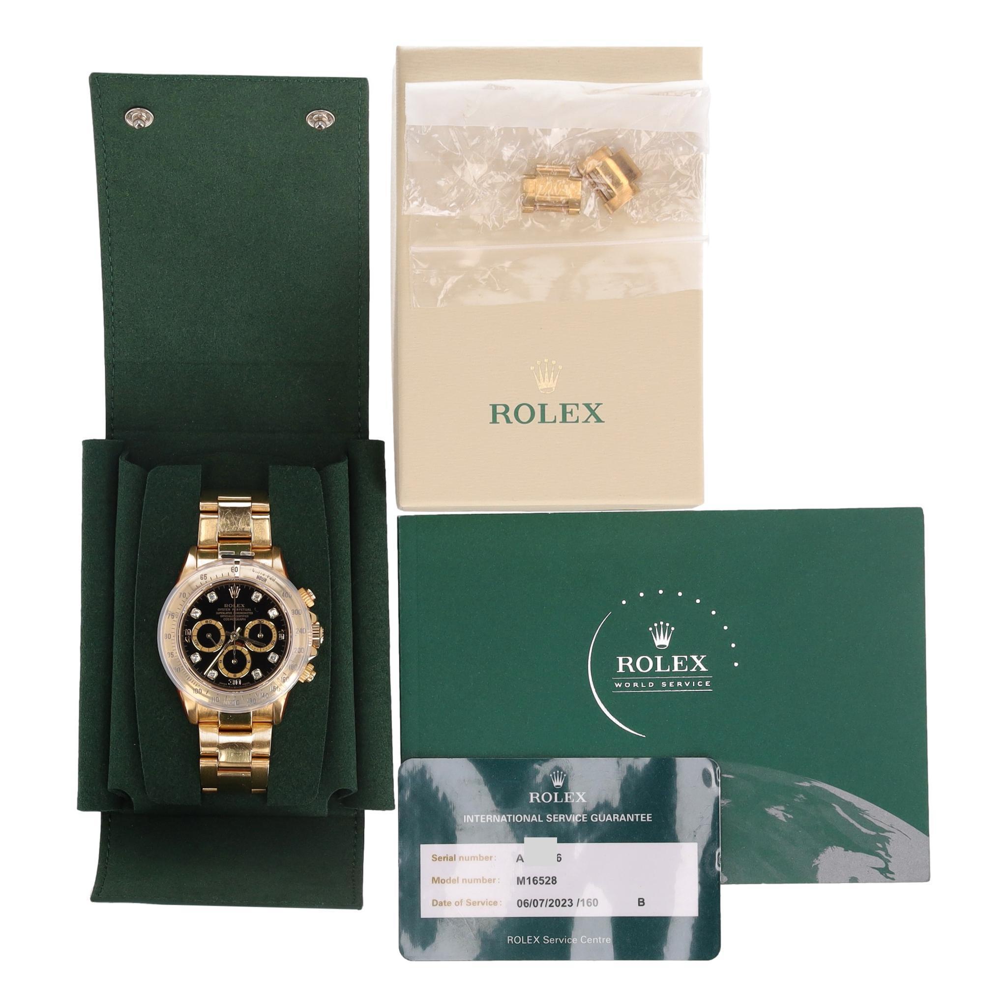 Square Cut Rolex Daytona 18k Gold With Black Face & Diamond Dot Dial For Sale
