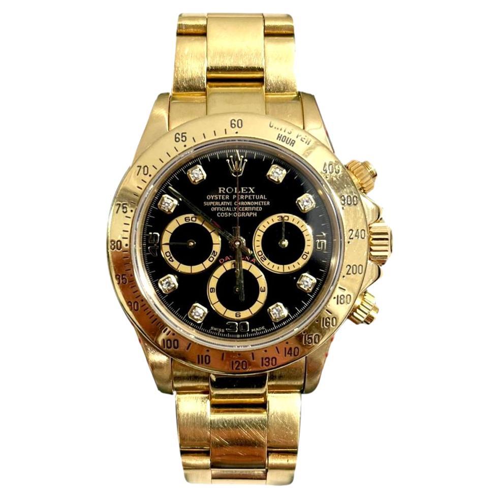 Rolex Daytona 18k Gold With Black Face & Diamond Dot Dial For Sale