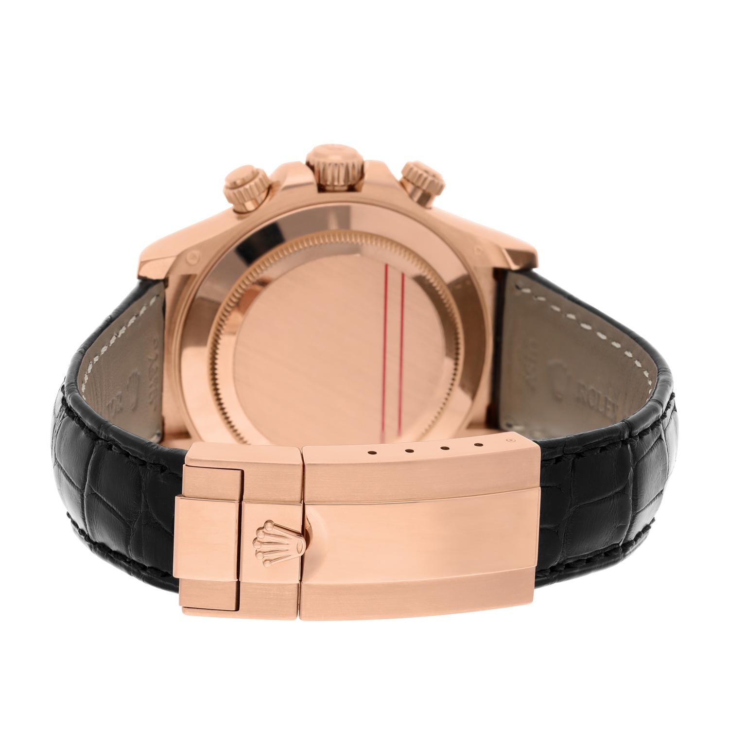 Rolex Daytona, montre 40 mm en or rose 18 carats avec cadran arabe chocolat et bracelet en cuir 116515 en vente 3