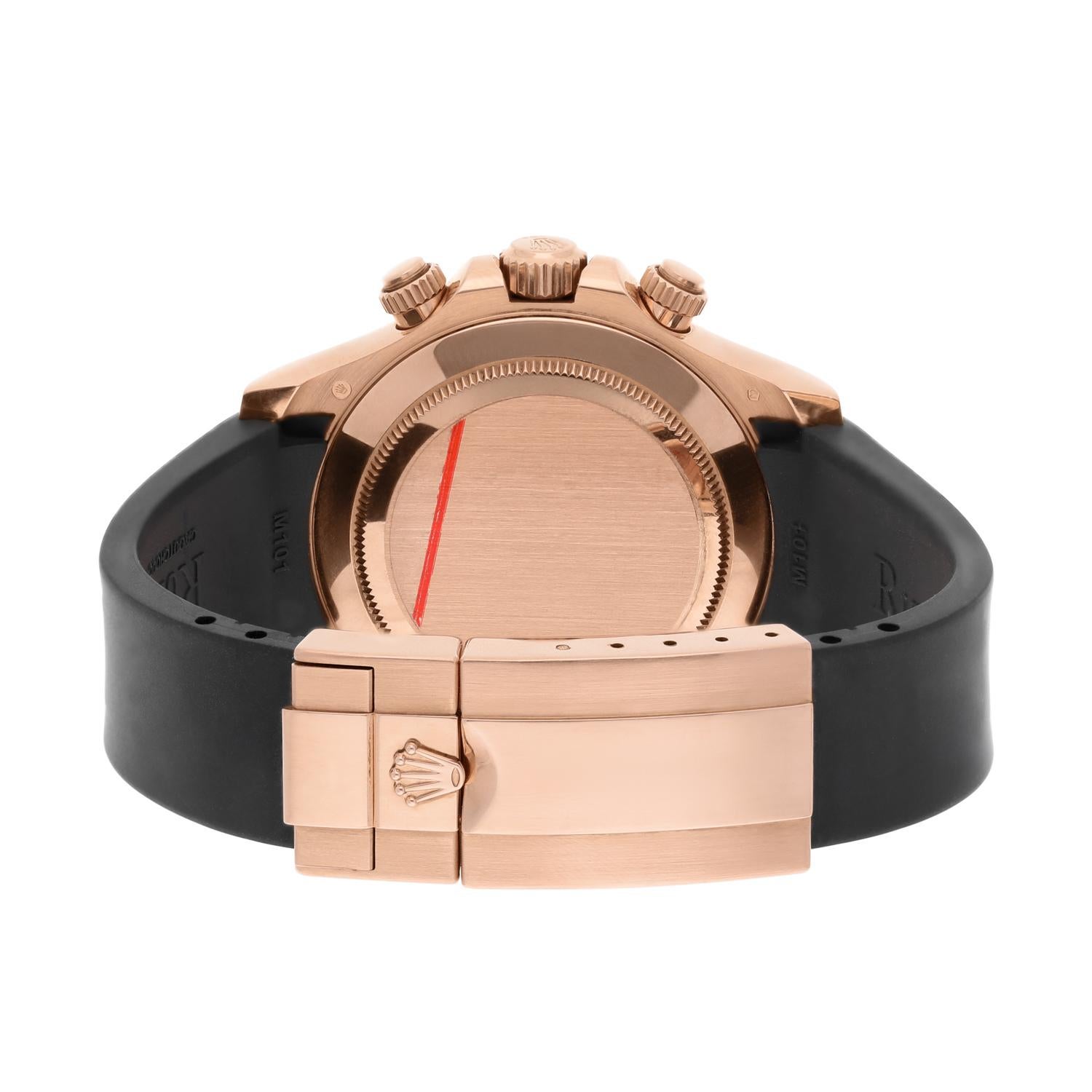 Rolex Daytona 18k Roségold Schokoladenbraune 40mm Uhr mit arabischem Zifferblatt Gummiband 116515 3