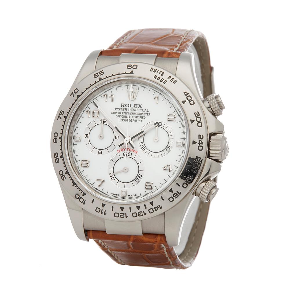 Reference: COM1861
Manufacturer: Rolex
Model: Daytona
Model Reference: 116519
Age: Circa 2008
Gender: Men's
Box and Papers: Box, Manuals and Guarantee
Dial: White Arabic
Glass: Sapphire Crystal
Movement: Automatic
Water Resistance: To Manufacturers