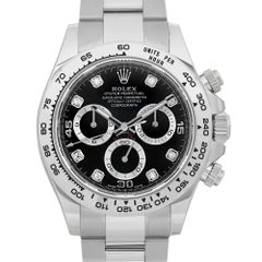 Rolex Daytona 18K White Gold Black Diamond Dial Automatic Mens Watch 116509