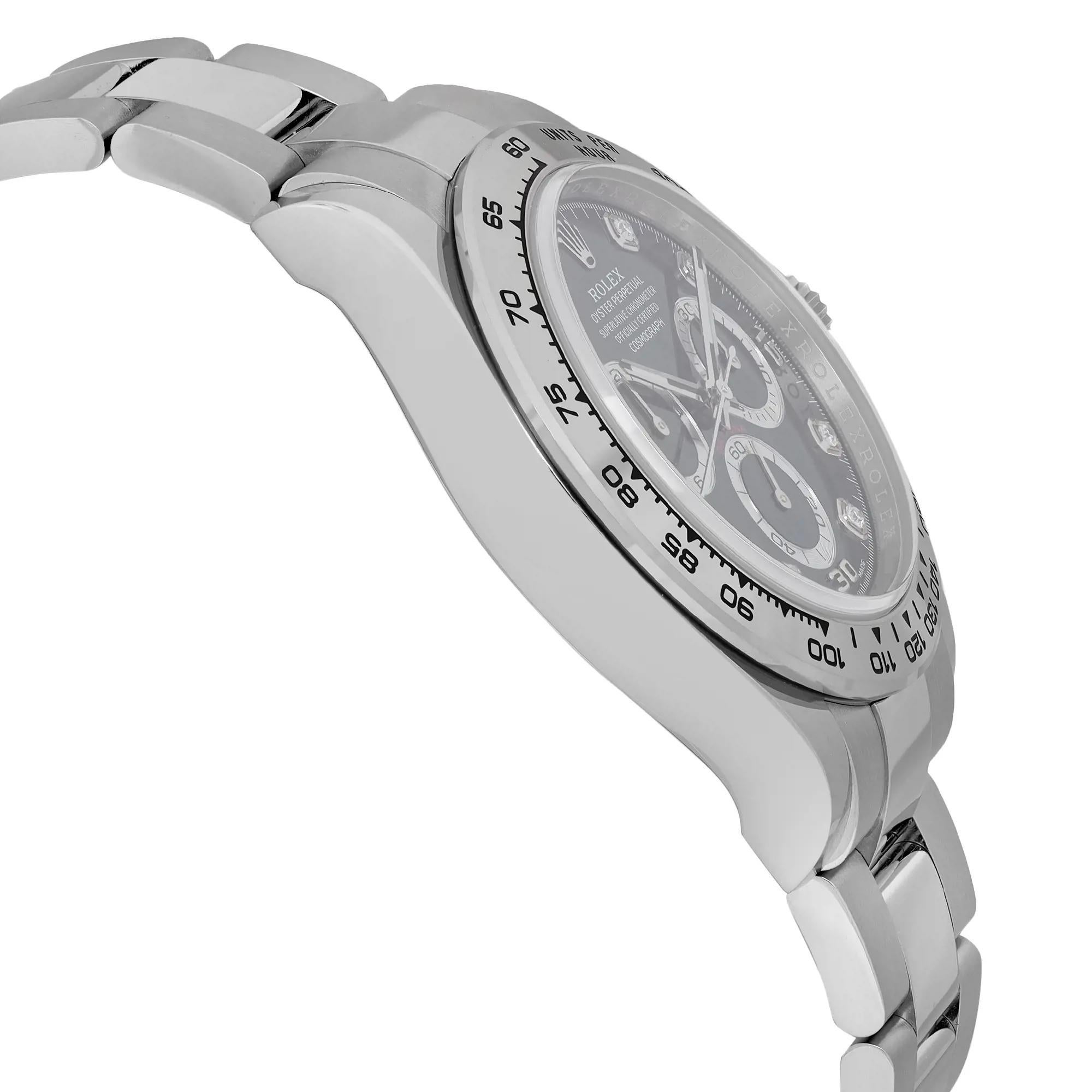 Rolex Daytona 18K White Gold Black Diamond Dial Automatic Mens Watch 116509 Pour hommes en vente