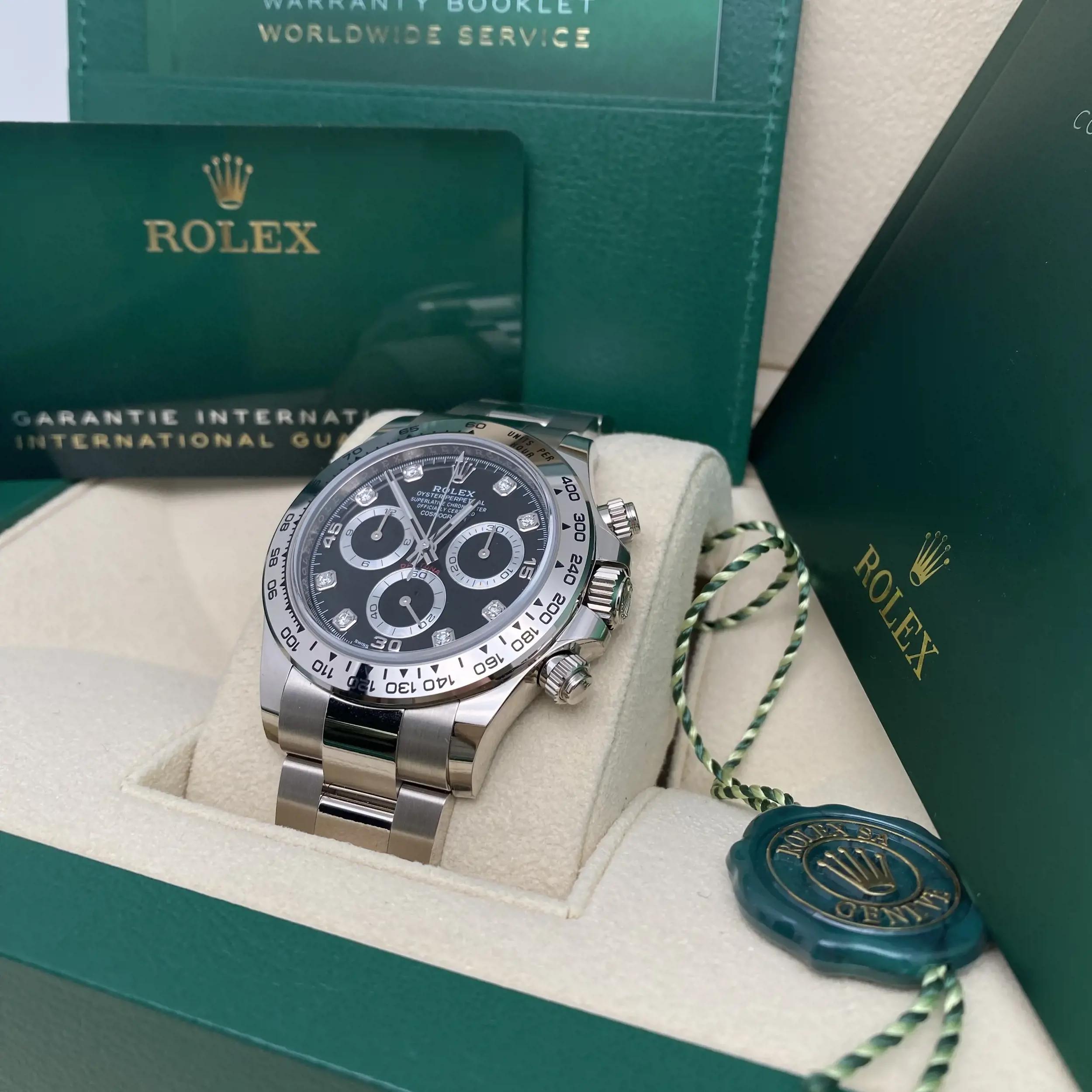 Rolex Daytona 18K White Gold Black Diamond Dial Automatic Mens Watch 116509 en vente 4