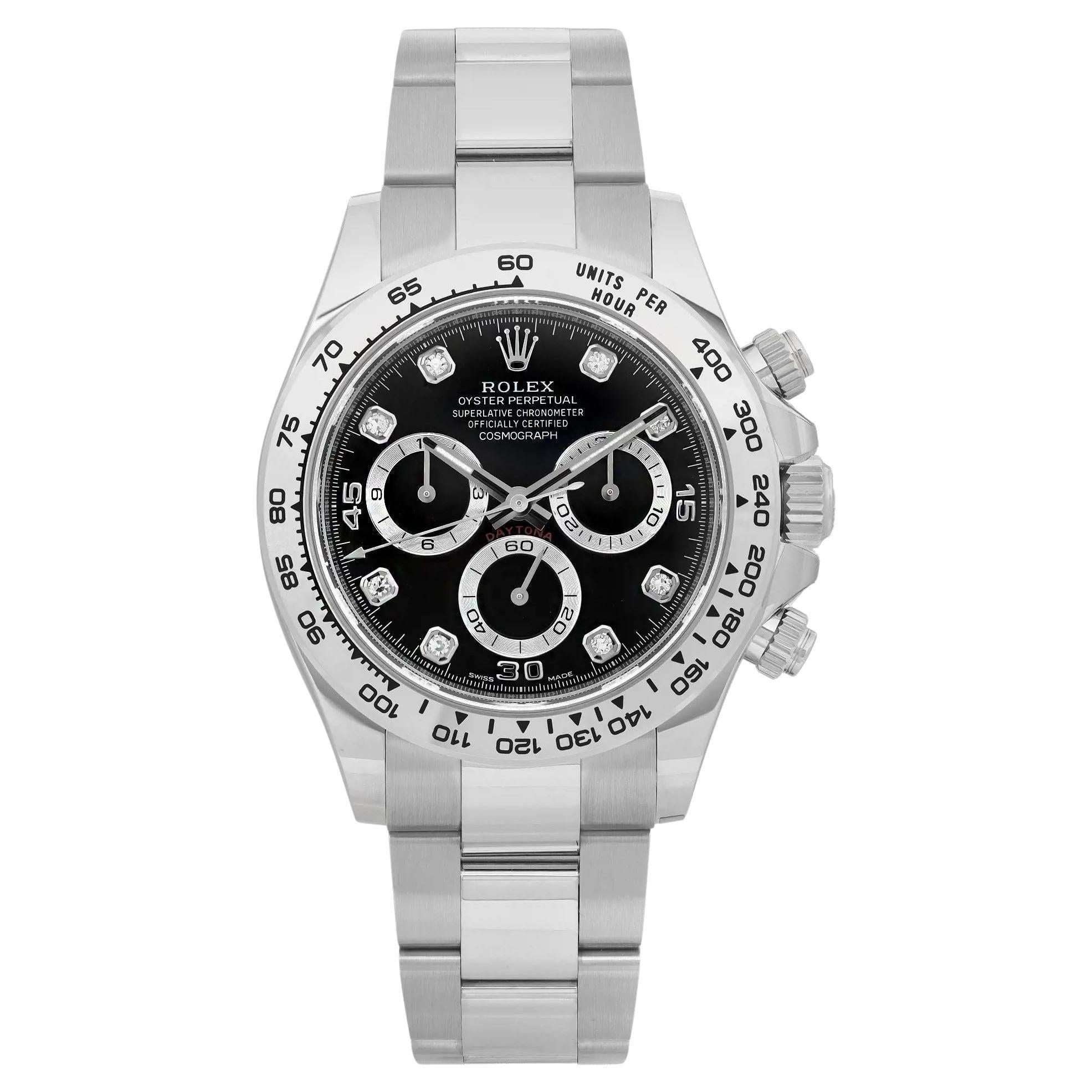 Rolex Daytona 18K White Gold Black Diamond Dial Automatic Mens Watch 116509 en vente