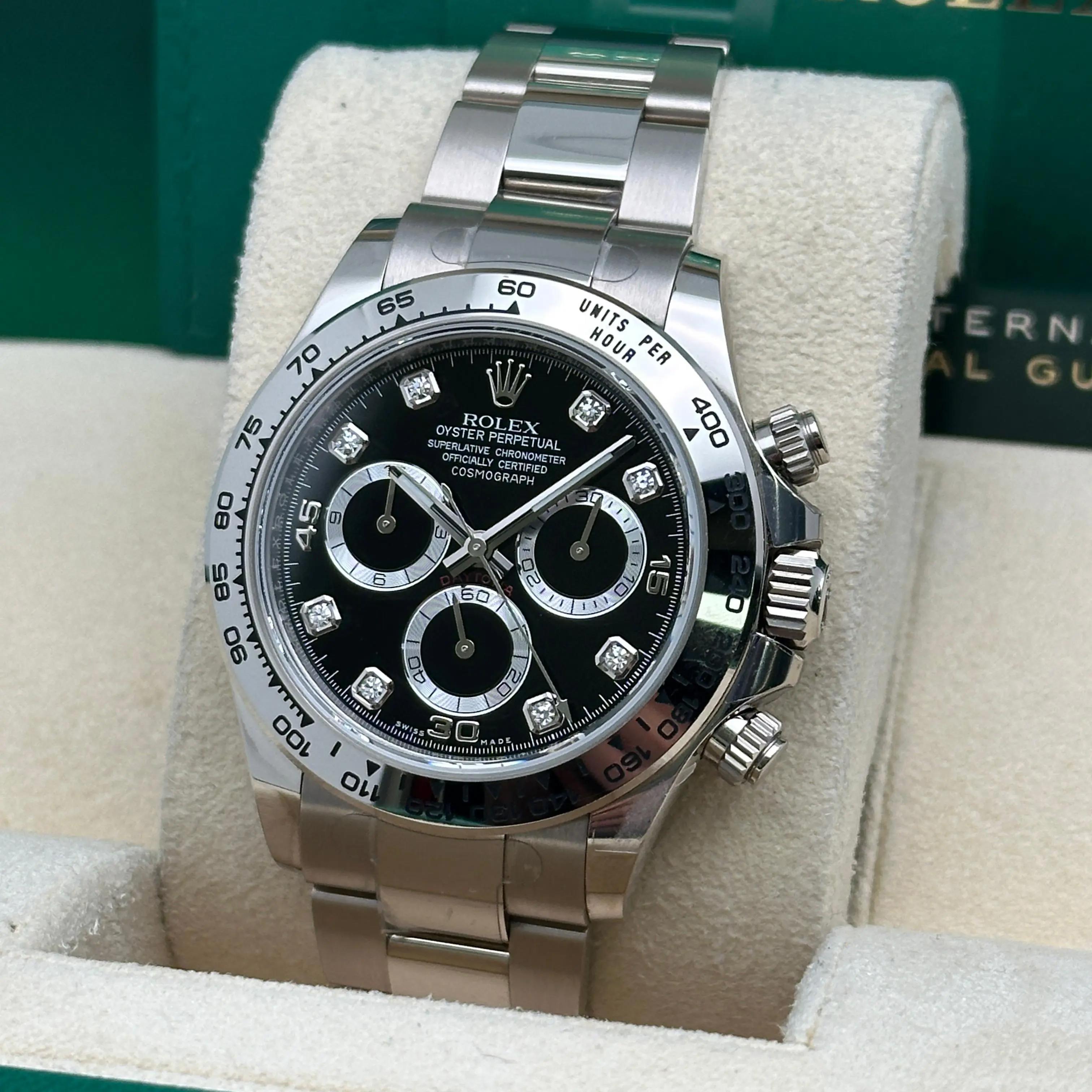 Uomo Rolex Daytona 18K White Gold Black Diamond Dial Watch 116509 in vendita