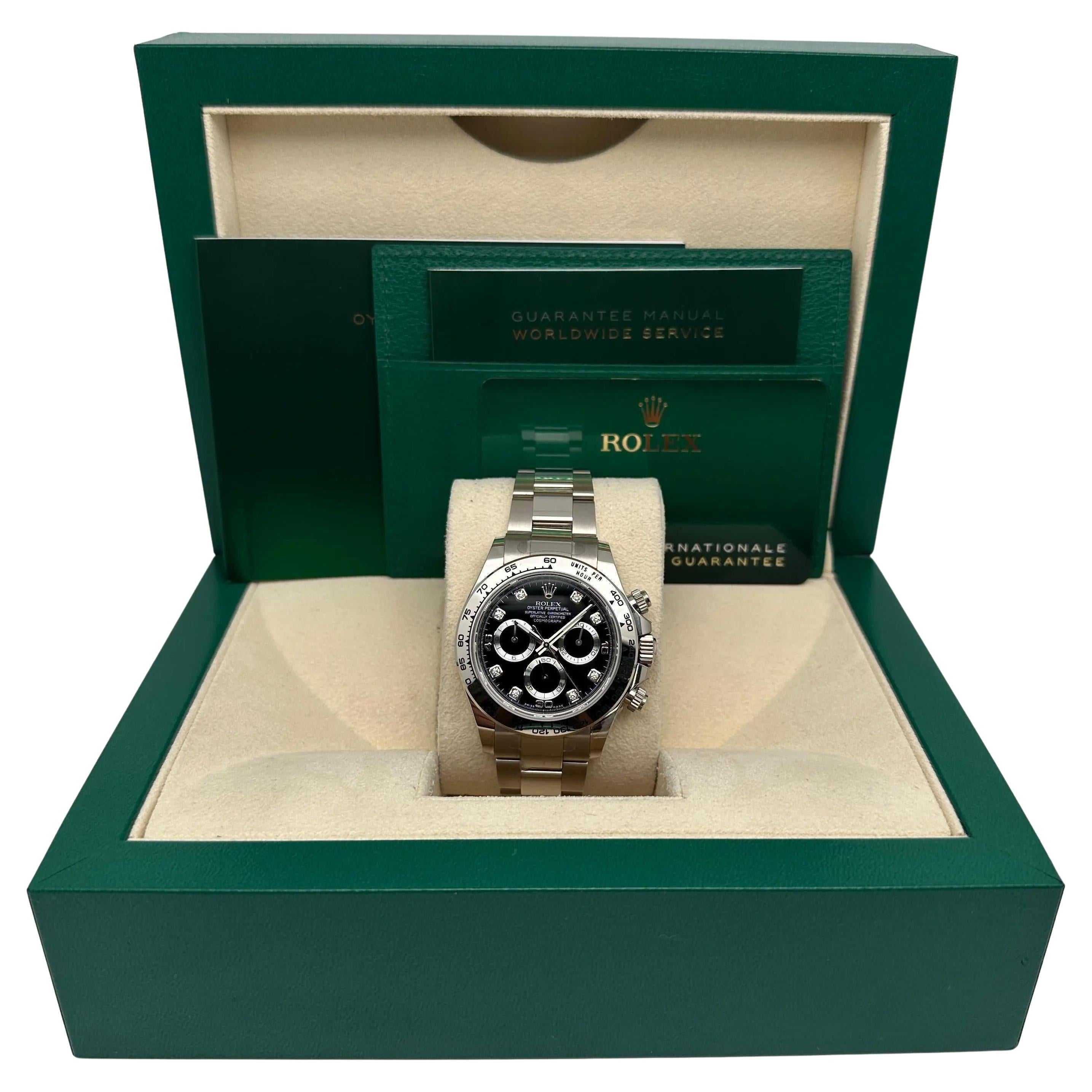 Rolex Daytona 18K White Gold Black Diamond Dial Watch 116509