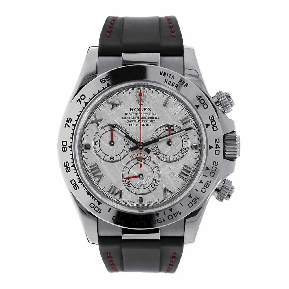 Rolex Daytona 18 Karat White Gold Meteorite Dial Leather Strap Watch 116519
