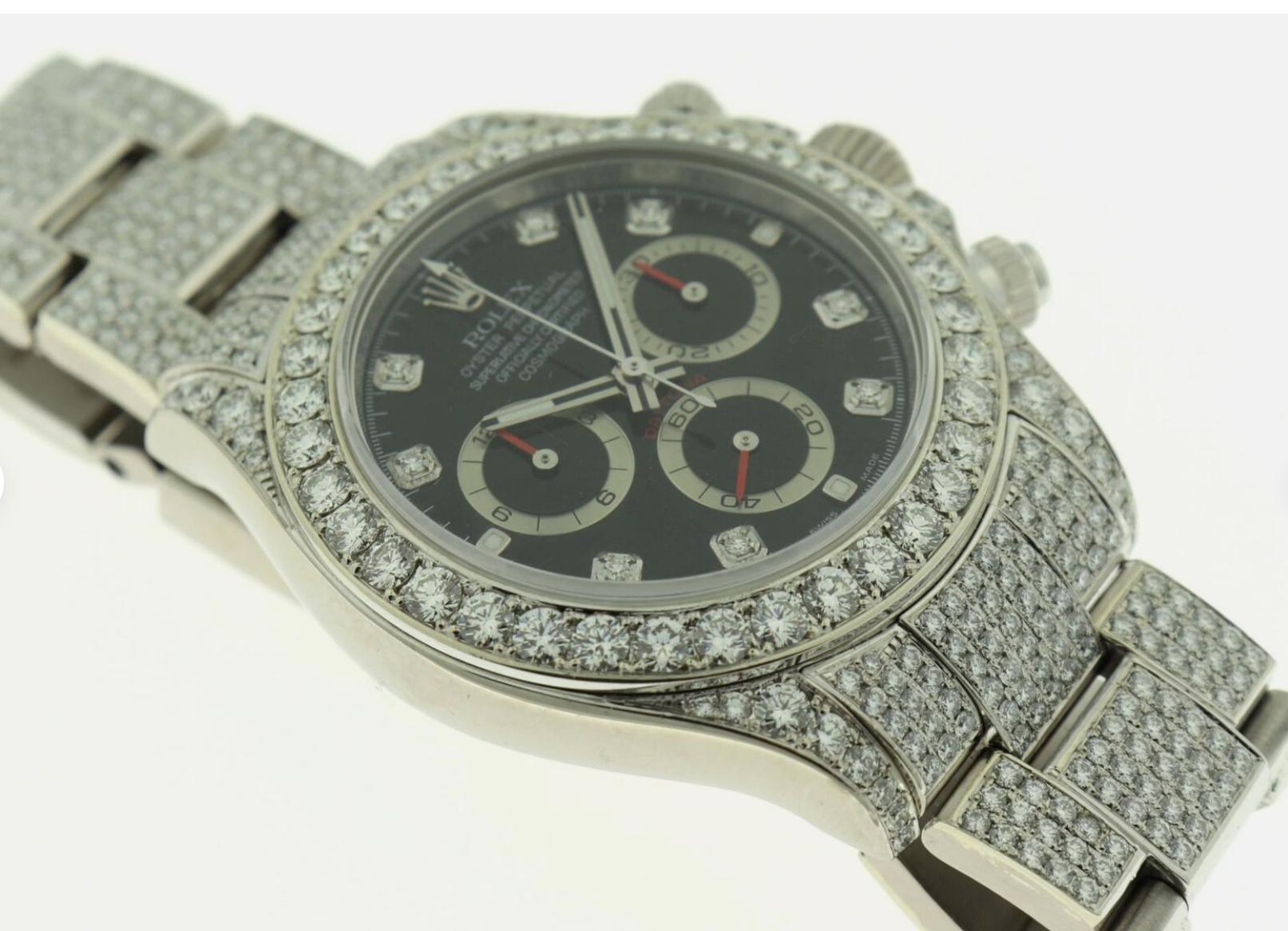 Round Cut Rolex Daytona 18k White Gold REF 116509  with 10+ cttw Top Natural Diamonds For Sale